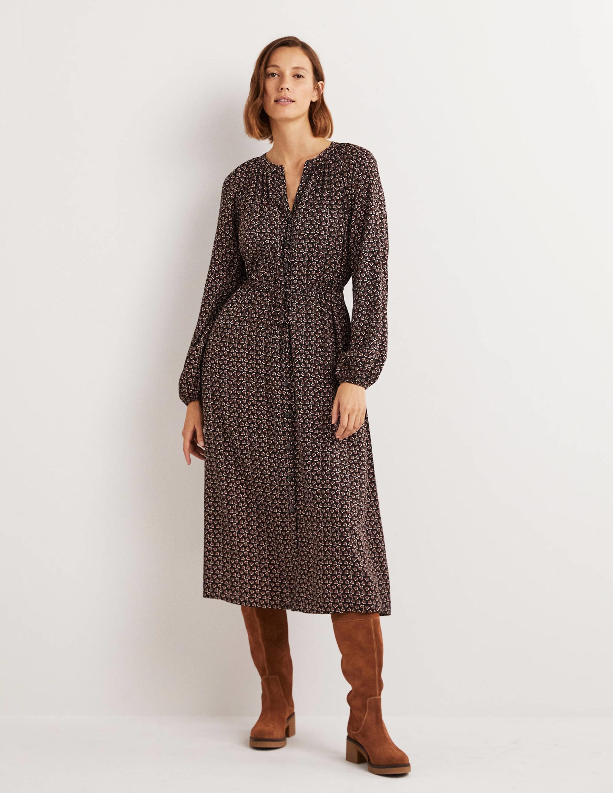 Tie Waist Detail Midi Dress-Black, Diamond Bud - Image 4
