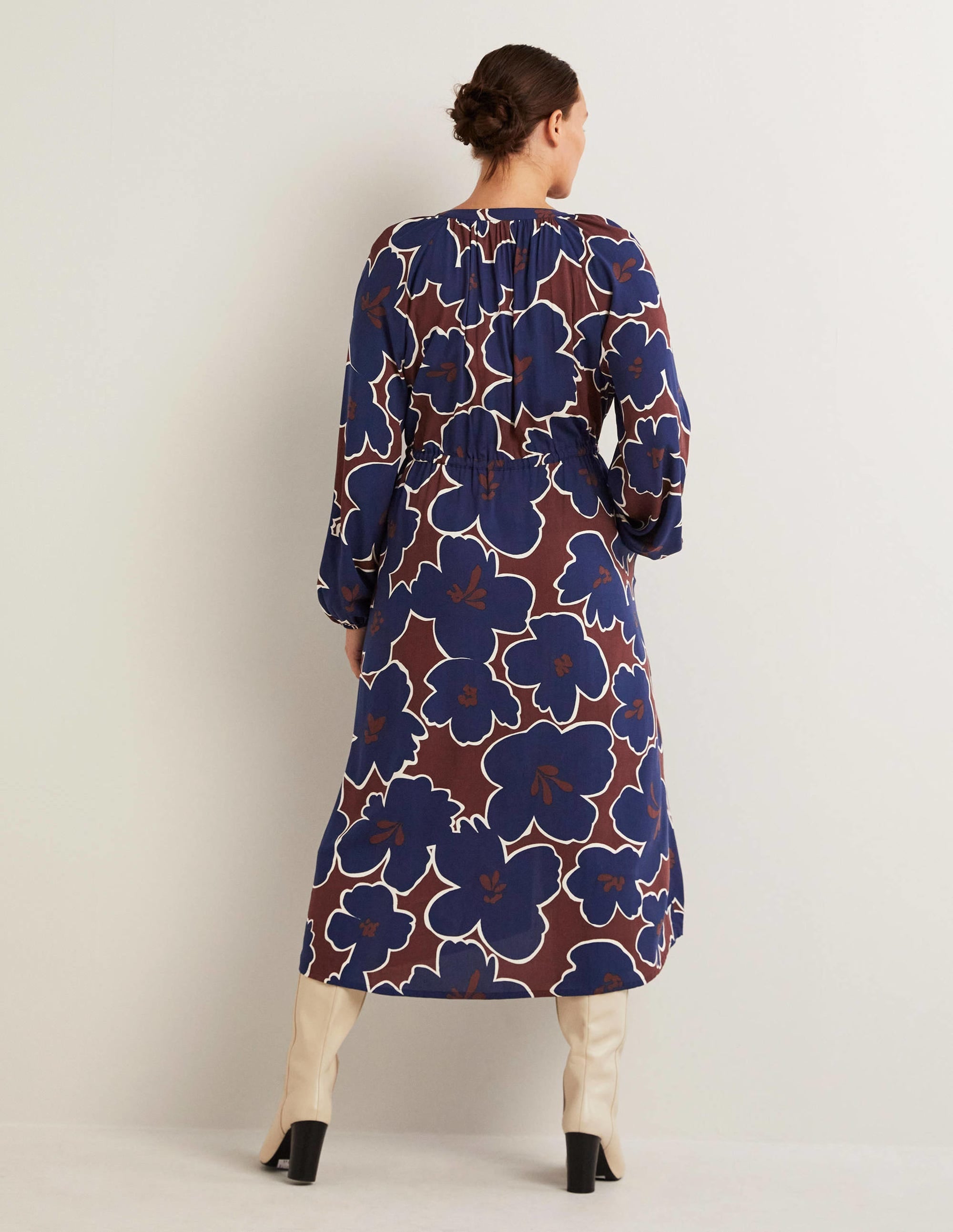 Tie Waist Detail Midi Dress-Navy, Bloom Pome - Image 3