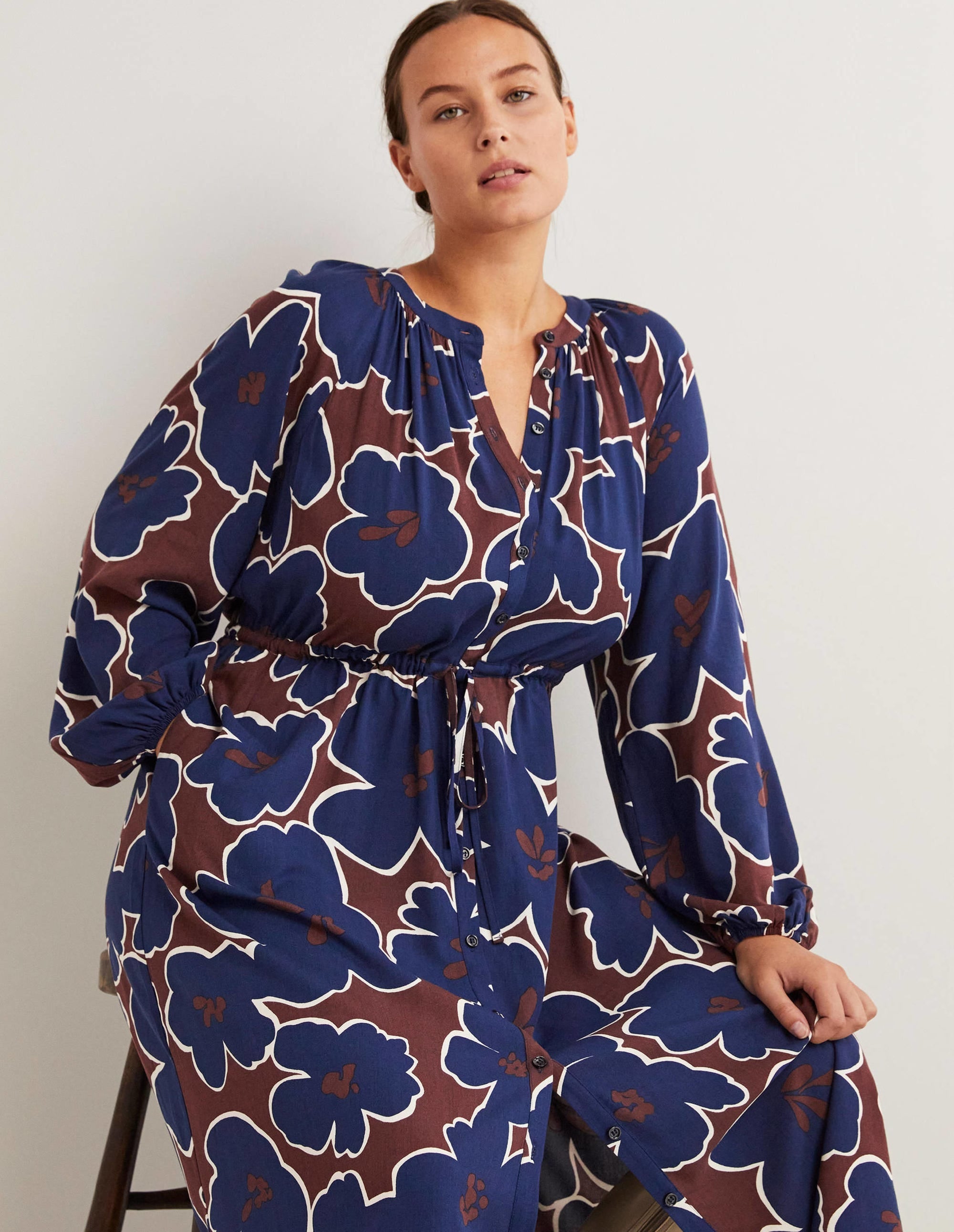 Tie Waist Detail Midi Dress-Navy, Bloom Pome - Image 4