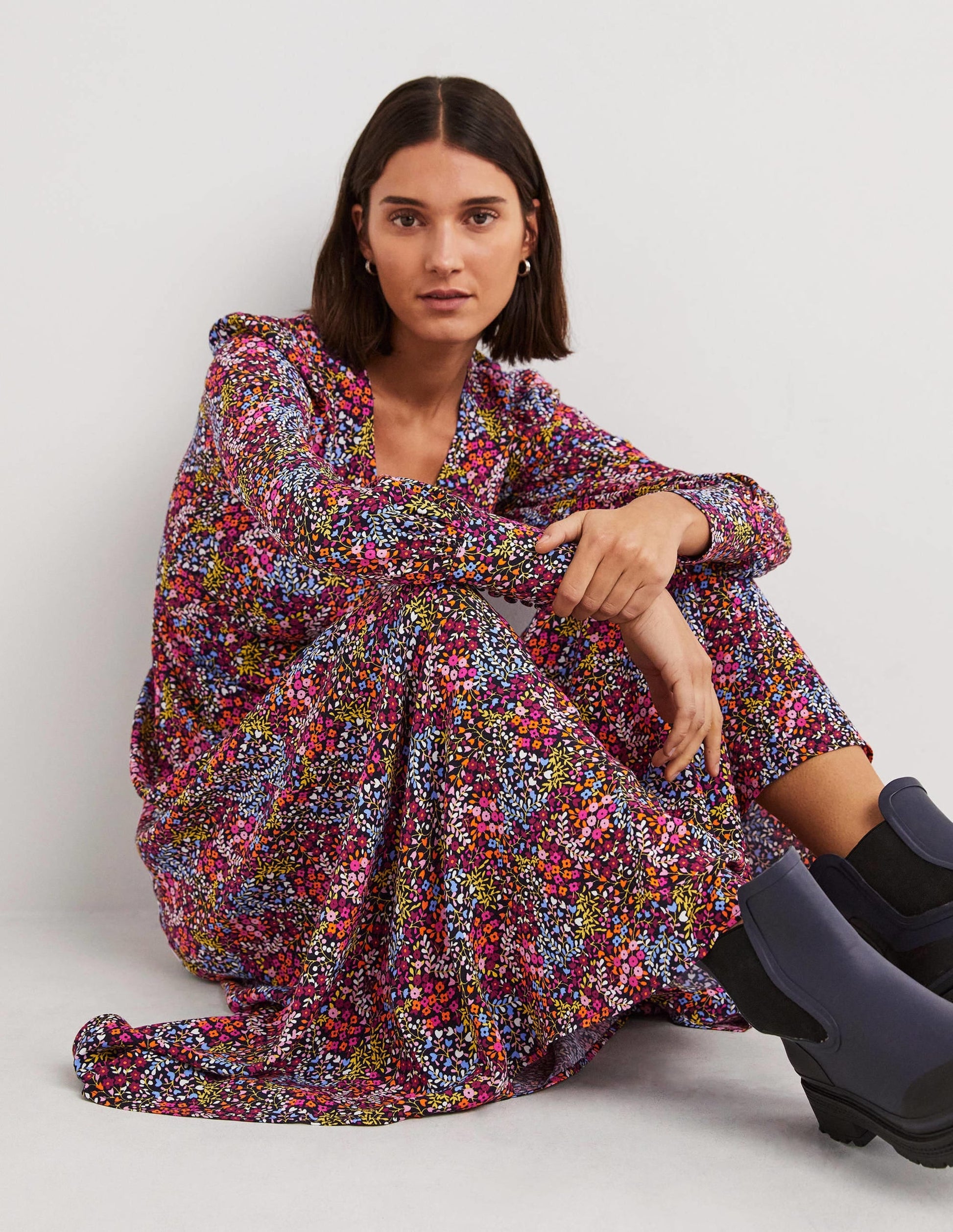 Blouson Sleeve Maxi Tea Dress-Multi, Ditsy Garden-2