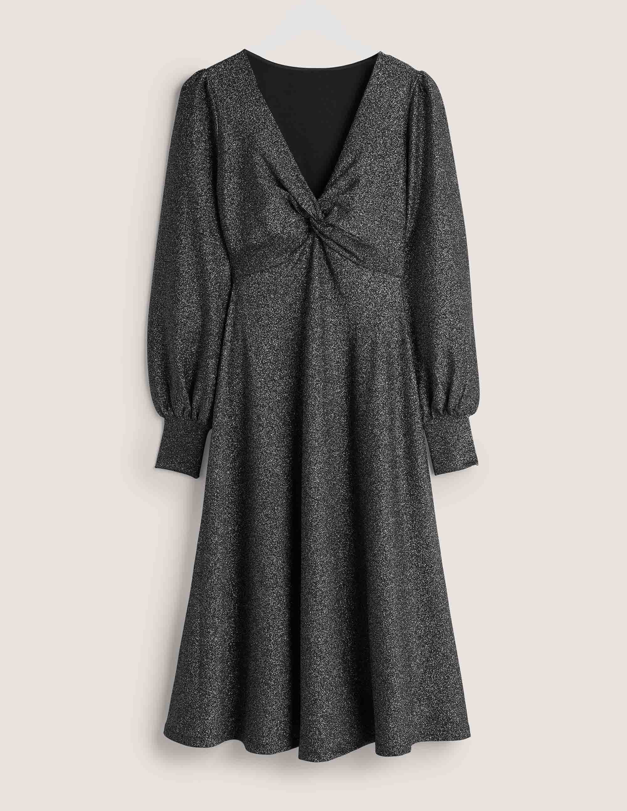 Black Sparkle Metallic Jersey Midi Dress-Black Sparkle - Image 7