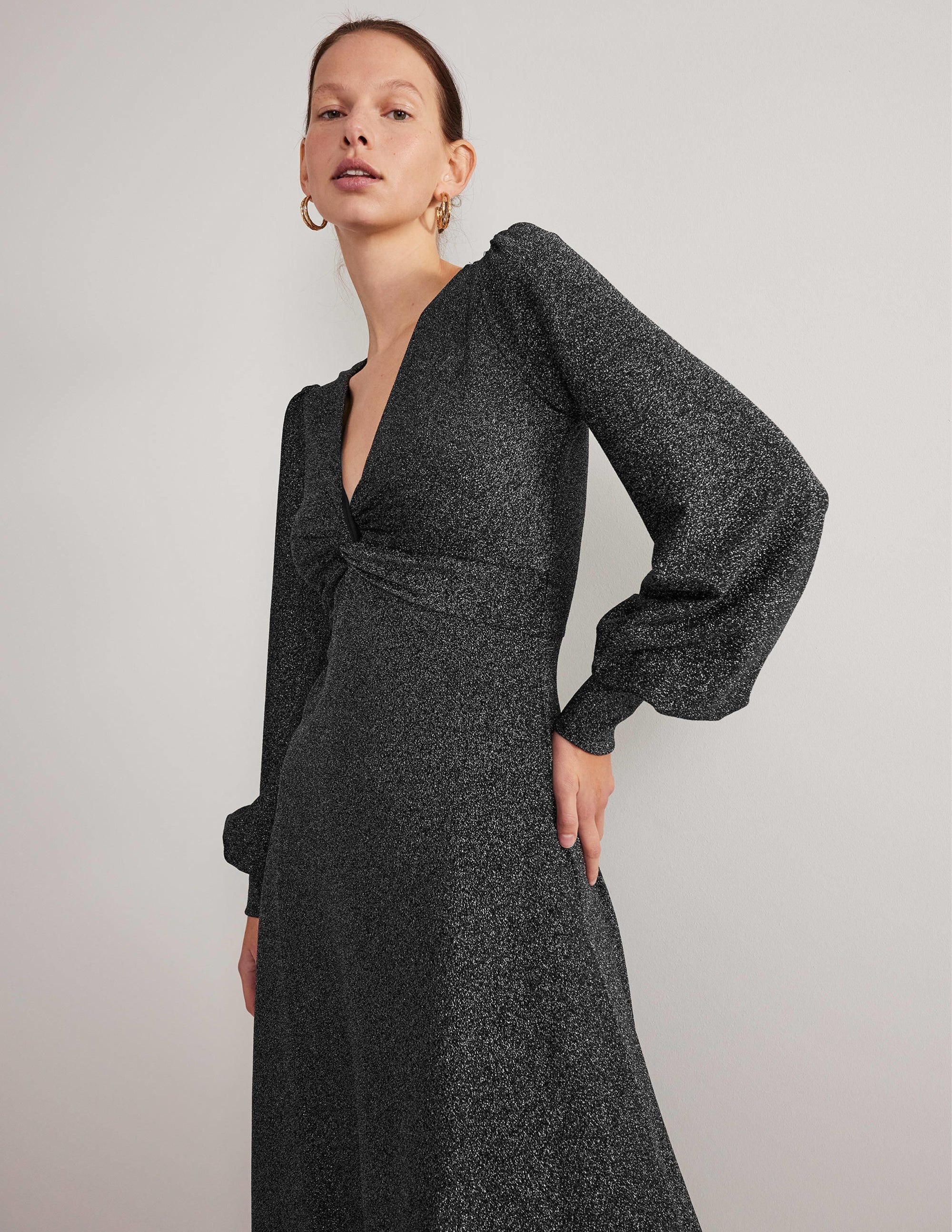 Black Sparkle Metallic Jersey Midi Dress-Black Sparkle - Image 2