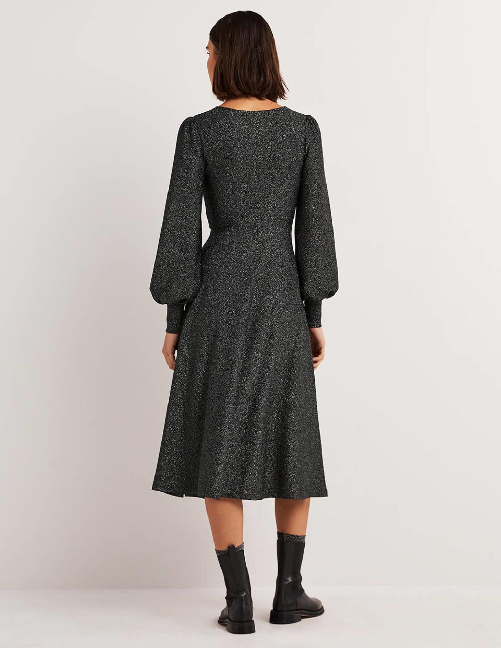Black Sparkle Metallic Jersey Midi Dress-Black Sparkle-3