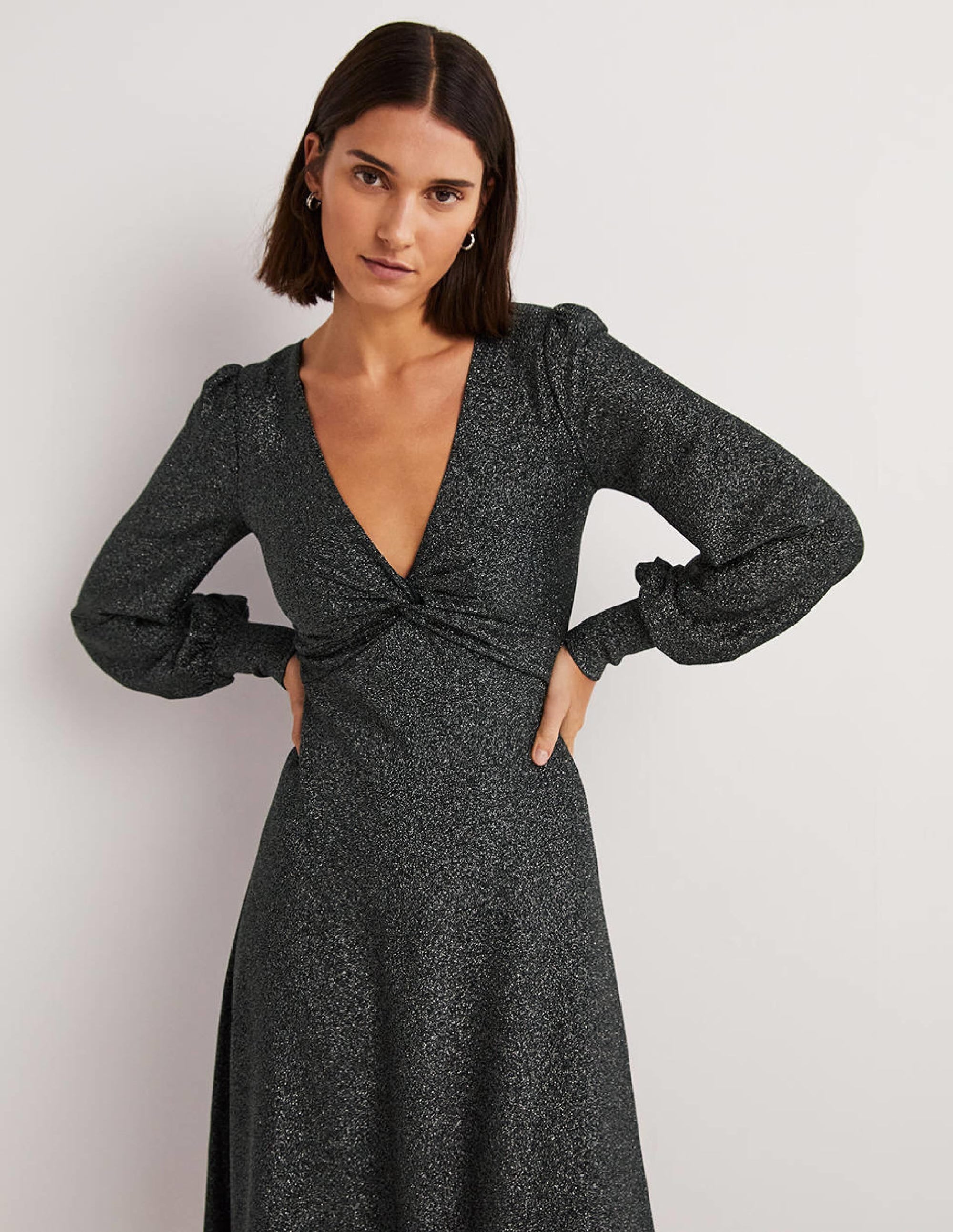 Black Sparkle Metallic Jersey Midi Dress-Black Sparkle - Image 4