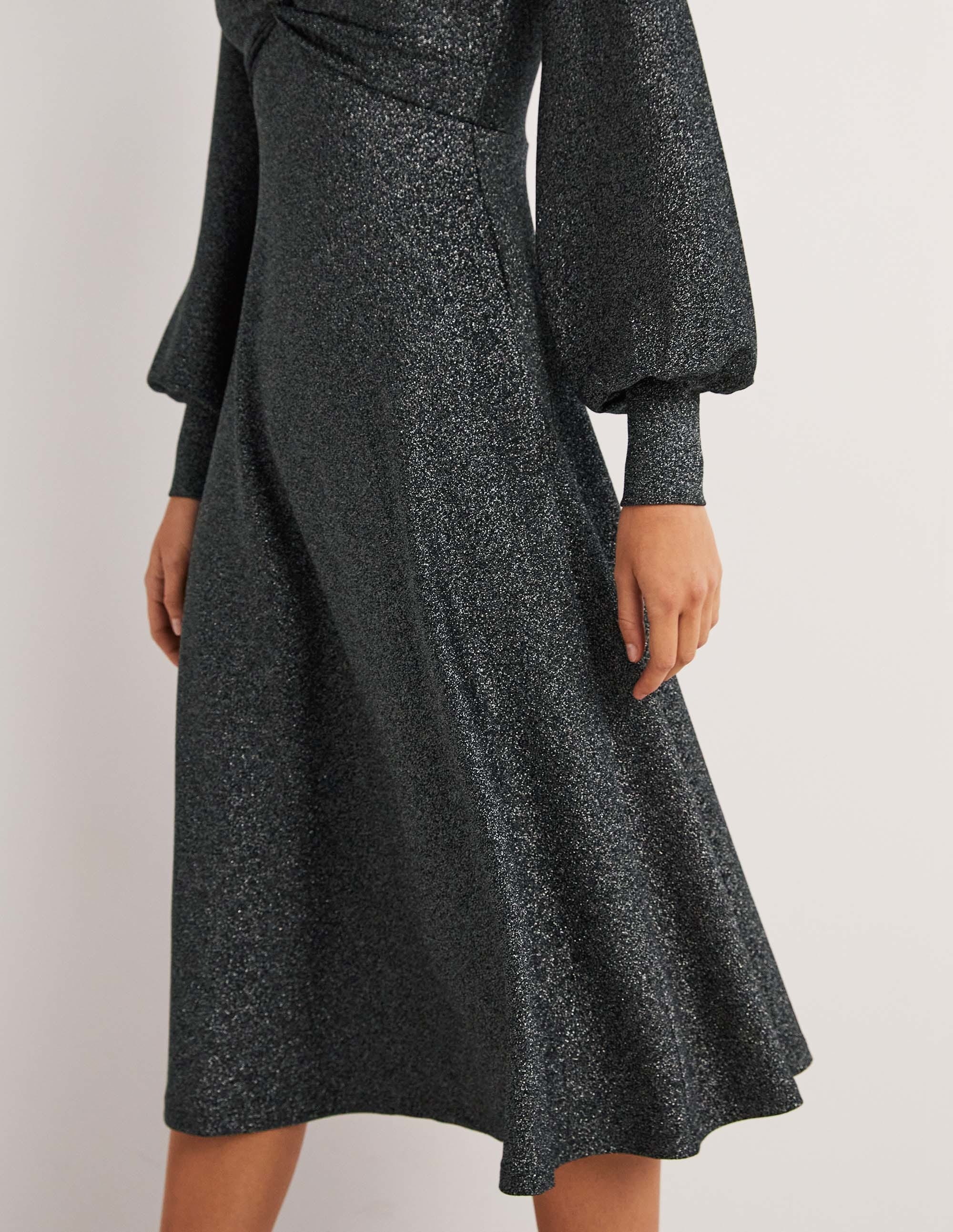 Black Sparkle Metallic Jersey Midi Dress-Black Sparkle - Image 5