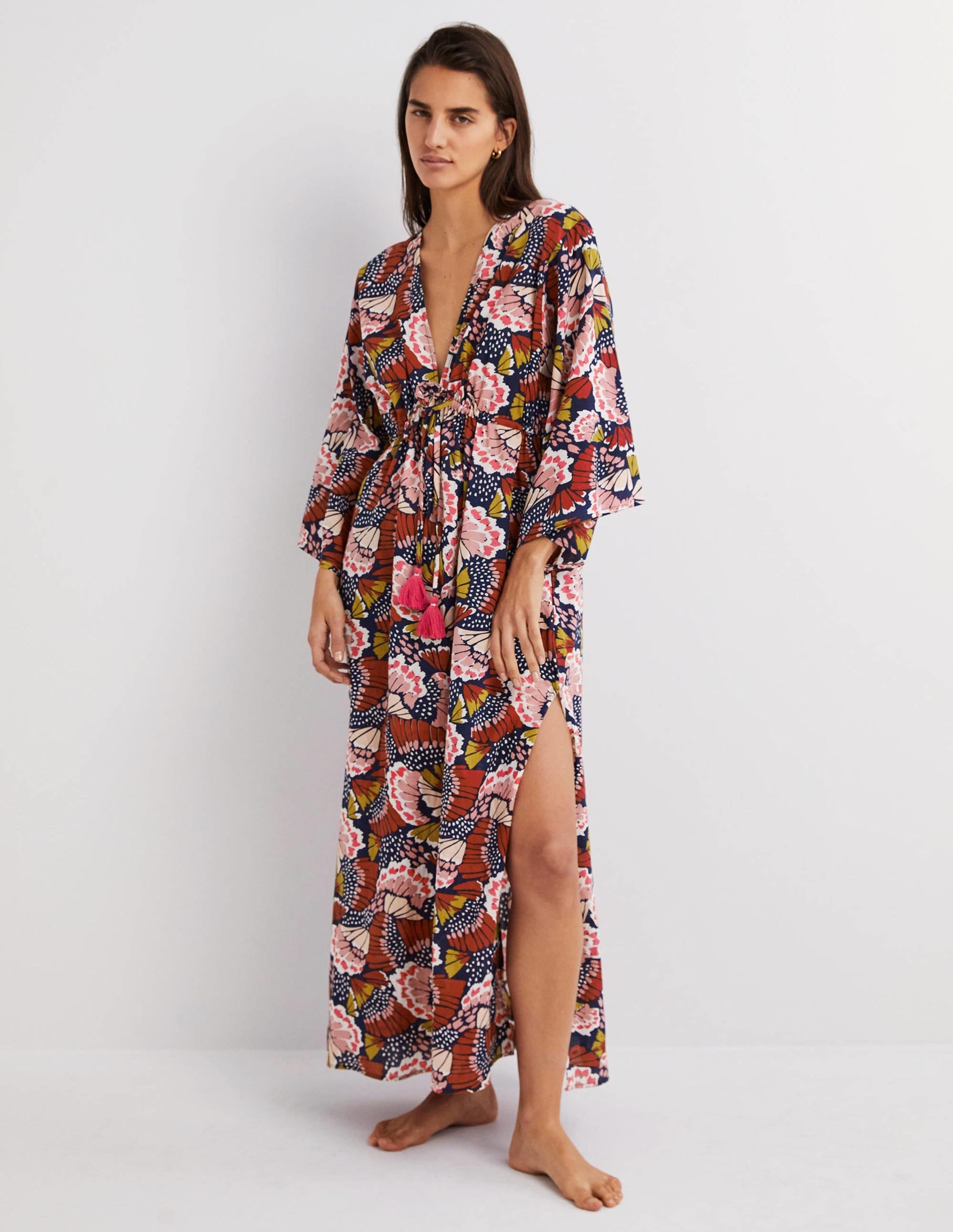 Maxi Empire Beach Kaftan Dress-Multi, Petal Stamp - Image 1