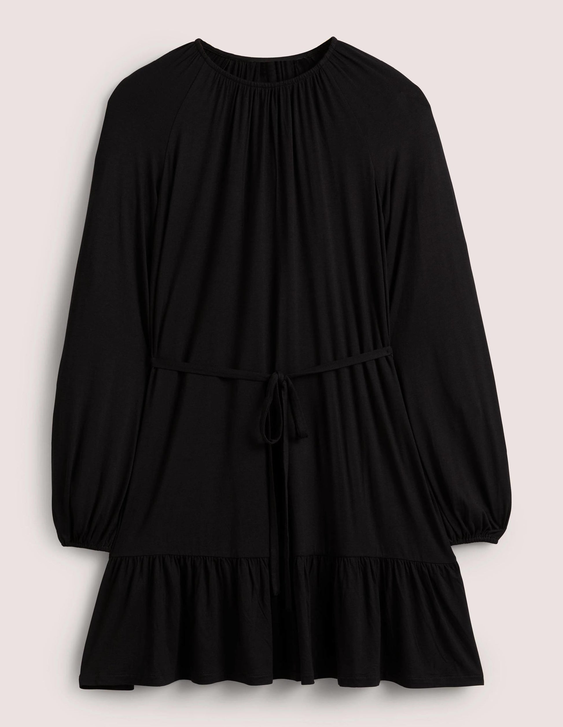 Crew Neck Jersey Mini Dress-Black-5