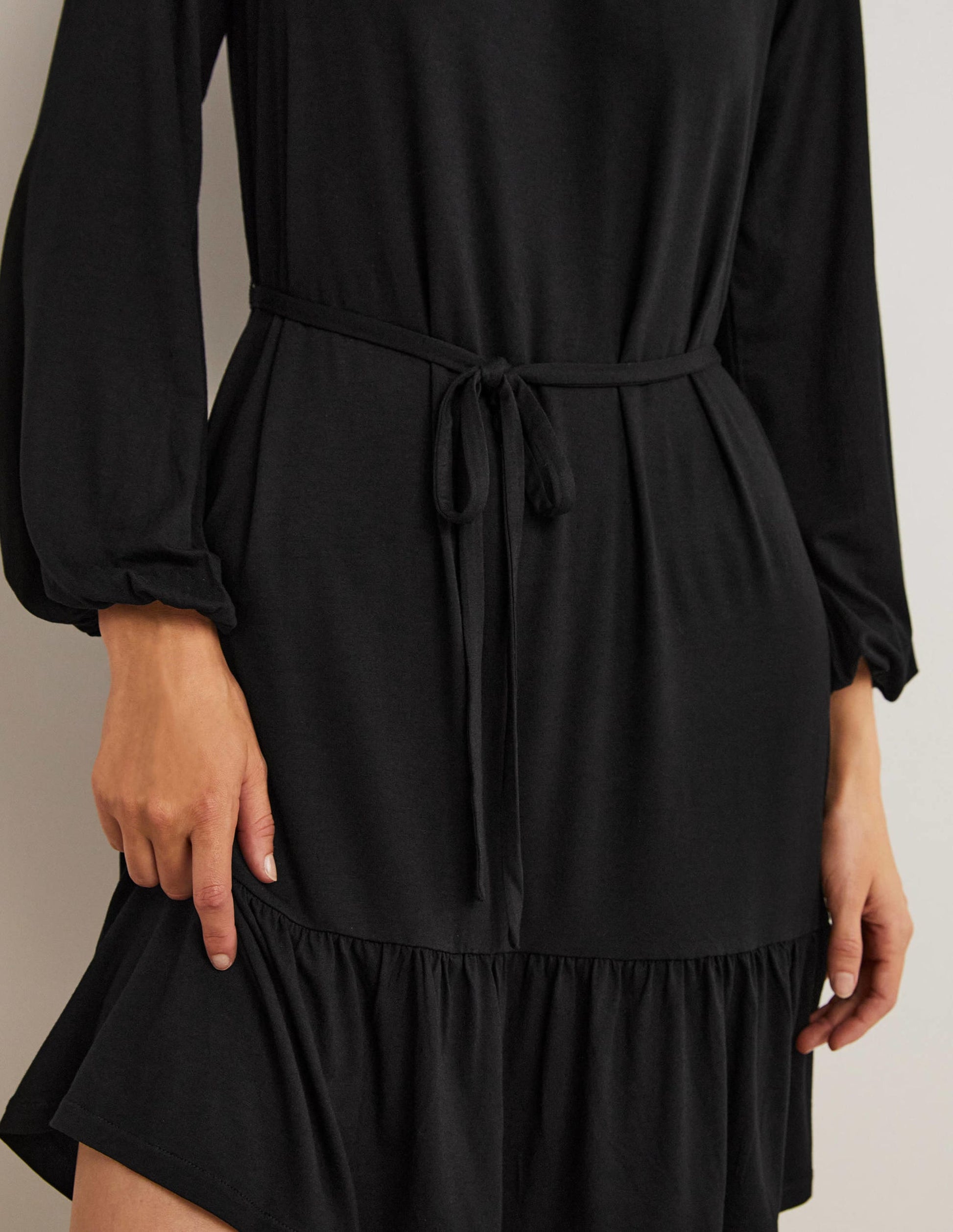 Crew Neck Jersey Mini Dress-Black-2
