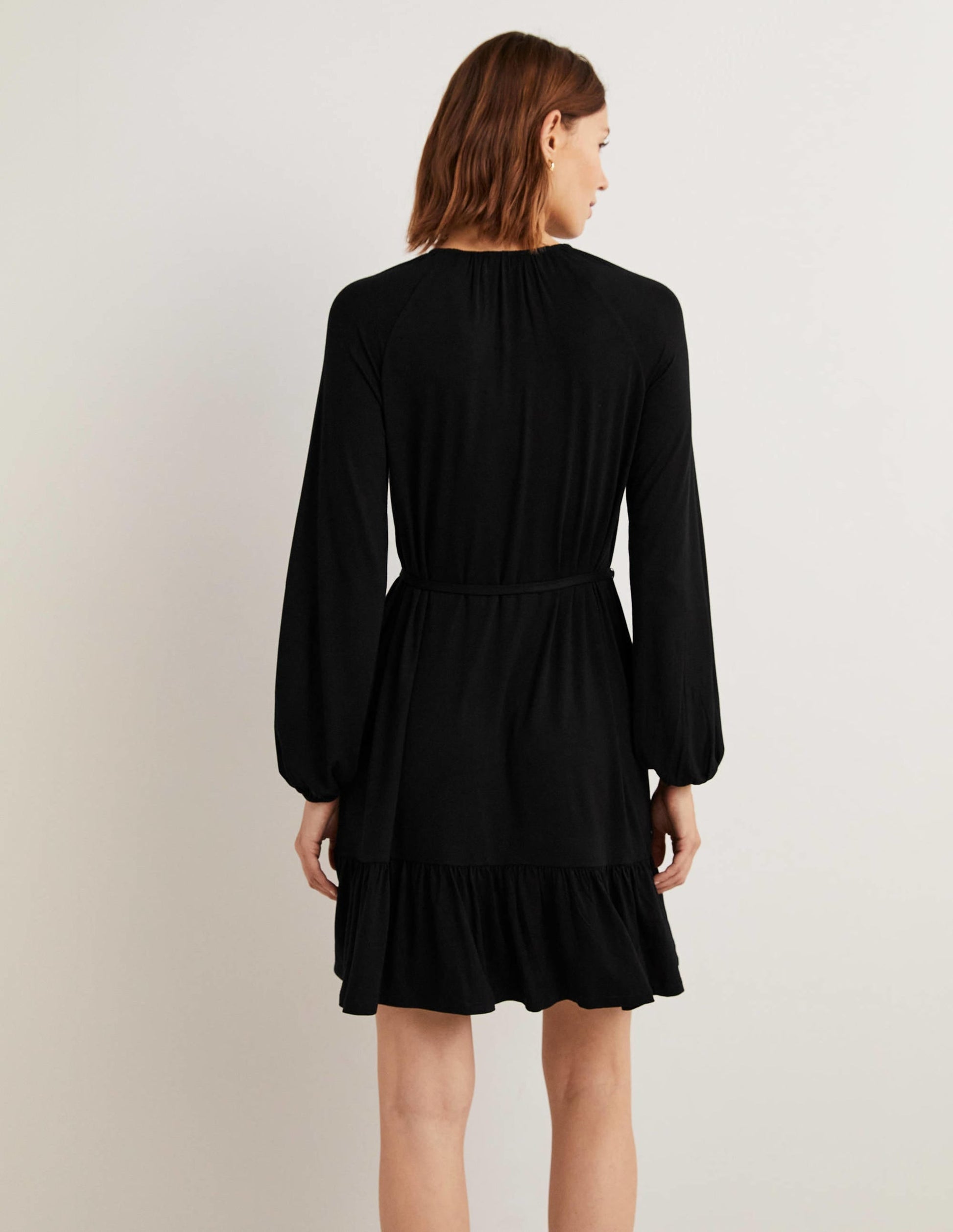 Crew Neck Jersey Mini Dress-Black-3