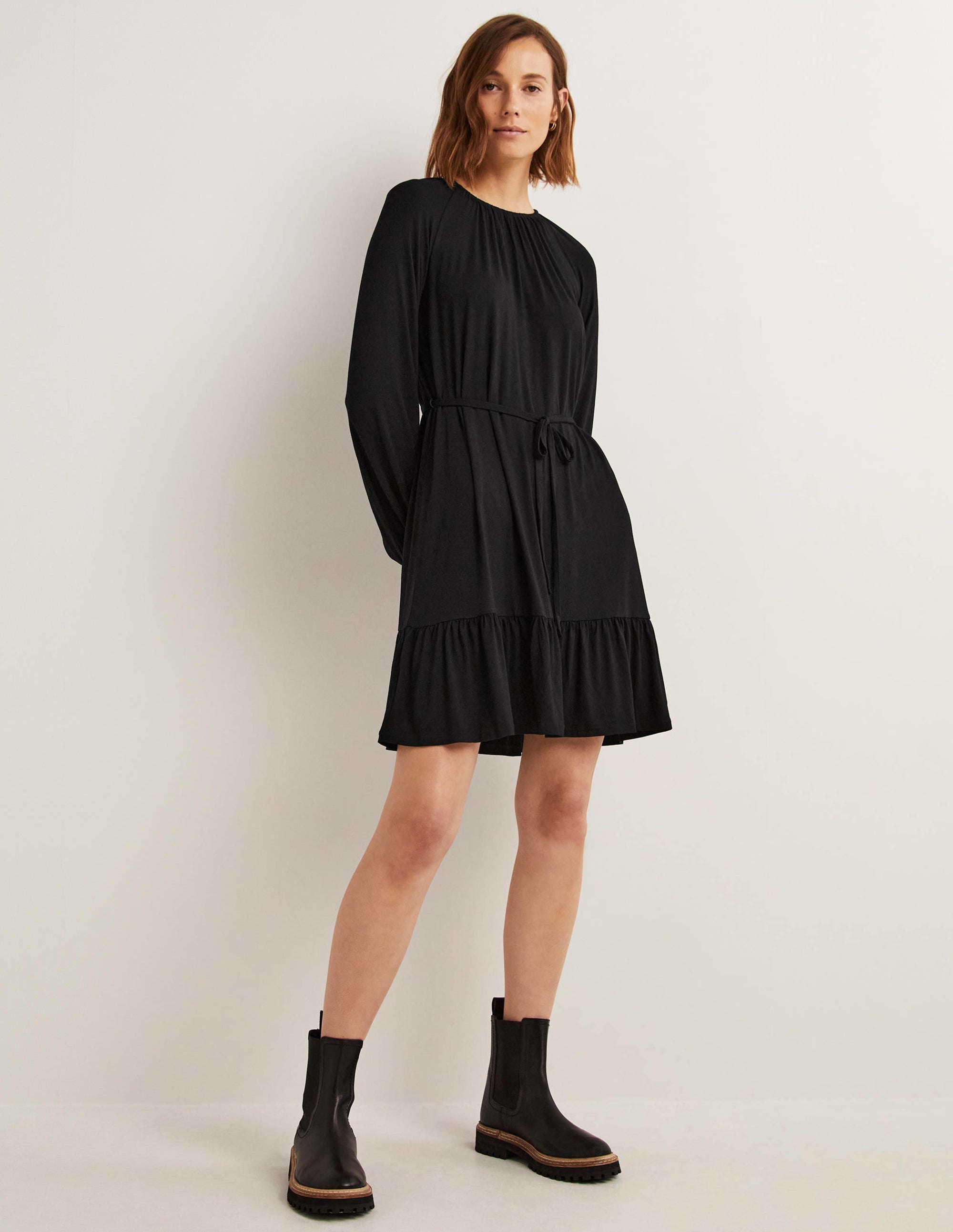 Crew Neck Jersey Mini Dress-Black - Image 4