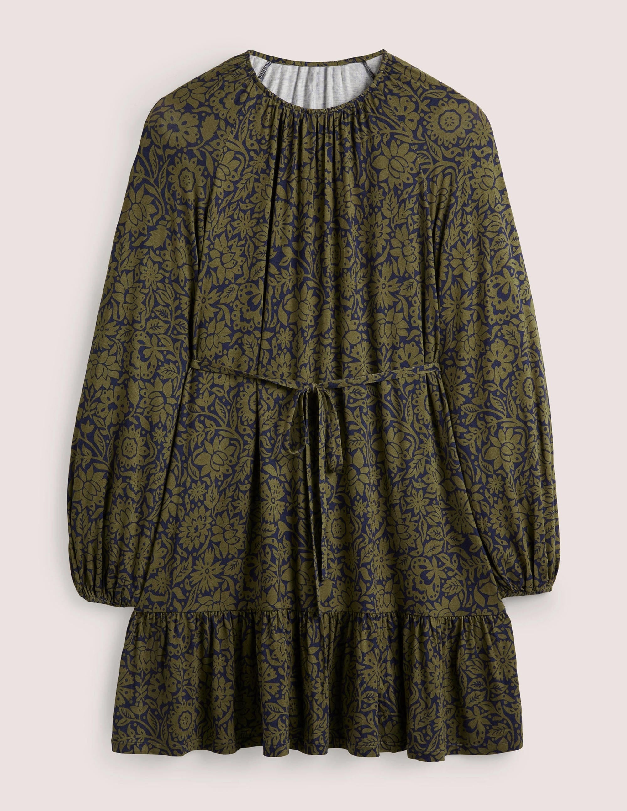 Crew Neck Jersey Mini Dress-Basil, Foliage Bloom - Image 6