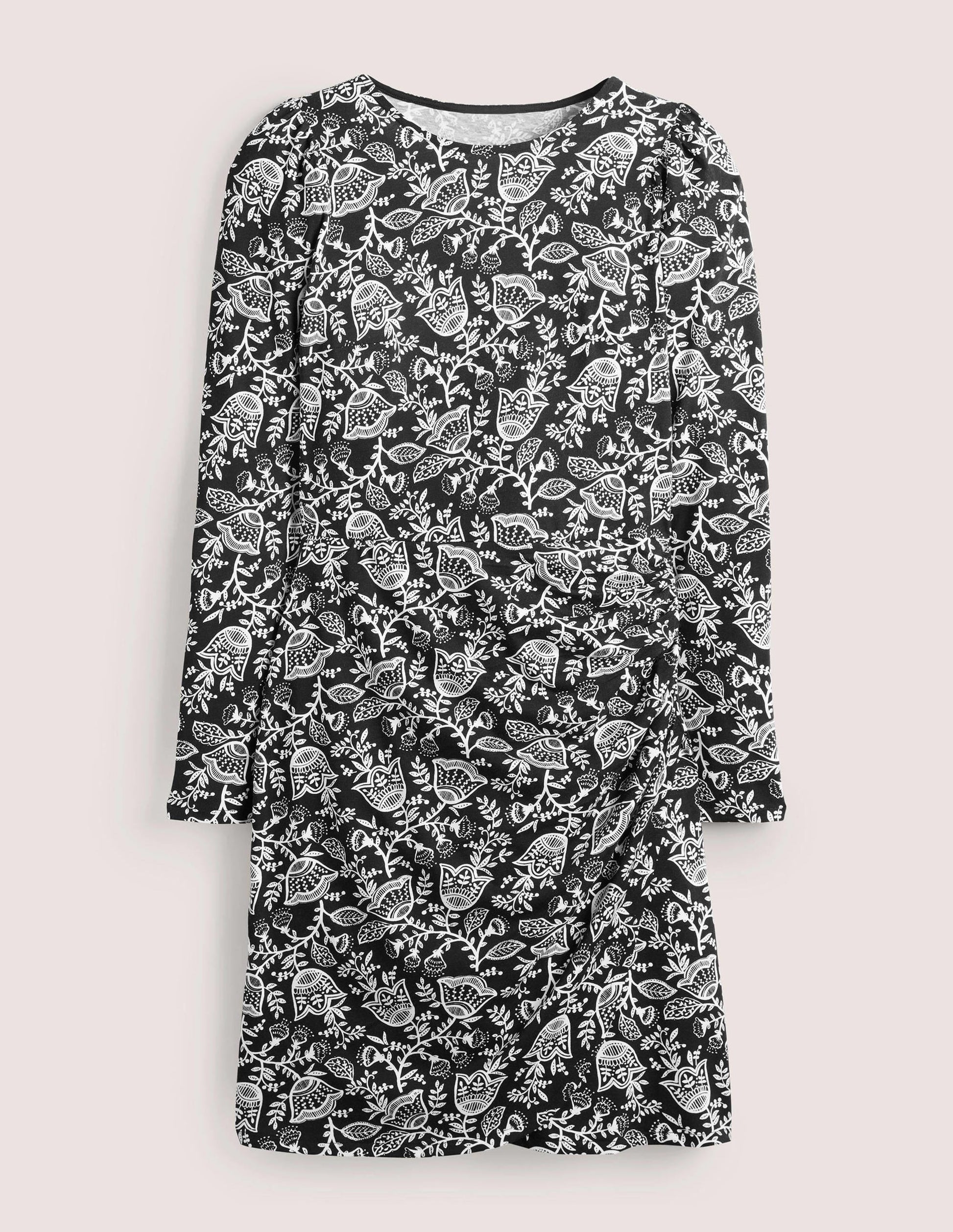 Ruched Jersey Mini Dress-Black, Tulip Vine-5