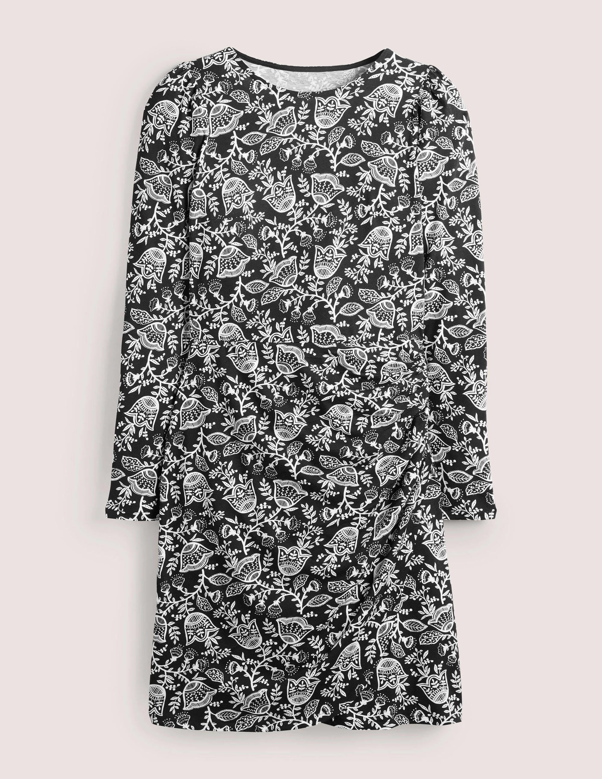 Ruched Jersey Mini Dress-Black, Tulip Vine - Image 5