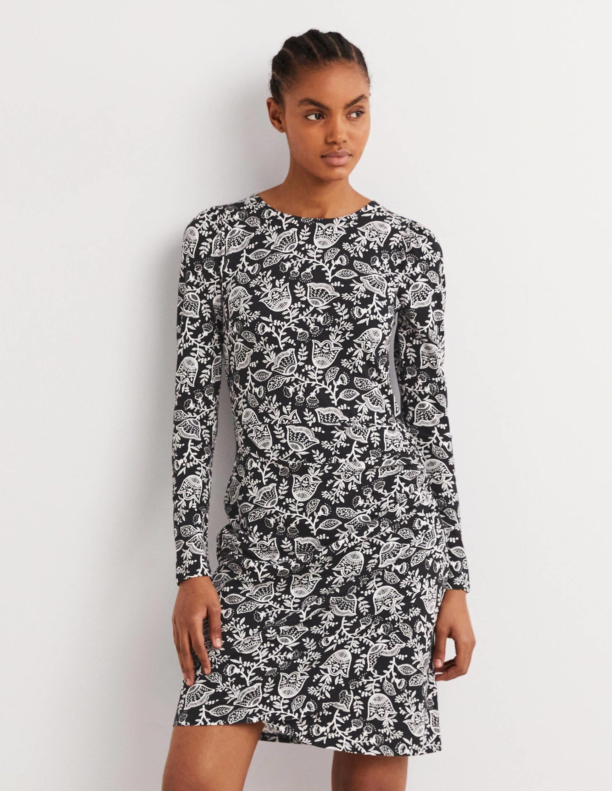 Ruched Jersey Mini Dress-Black, Tulip Vine-1