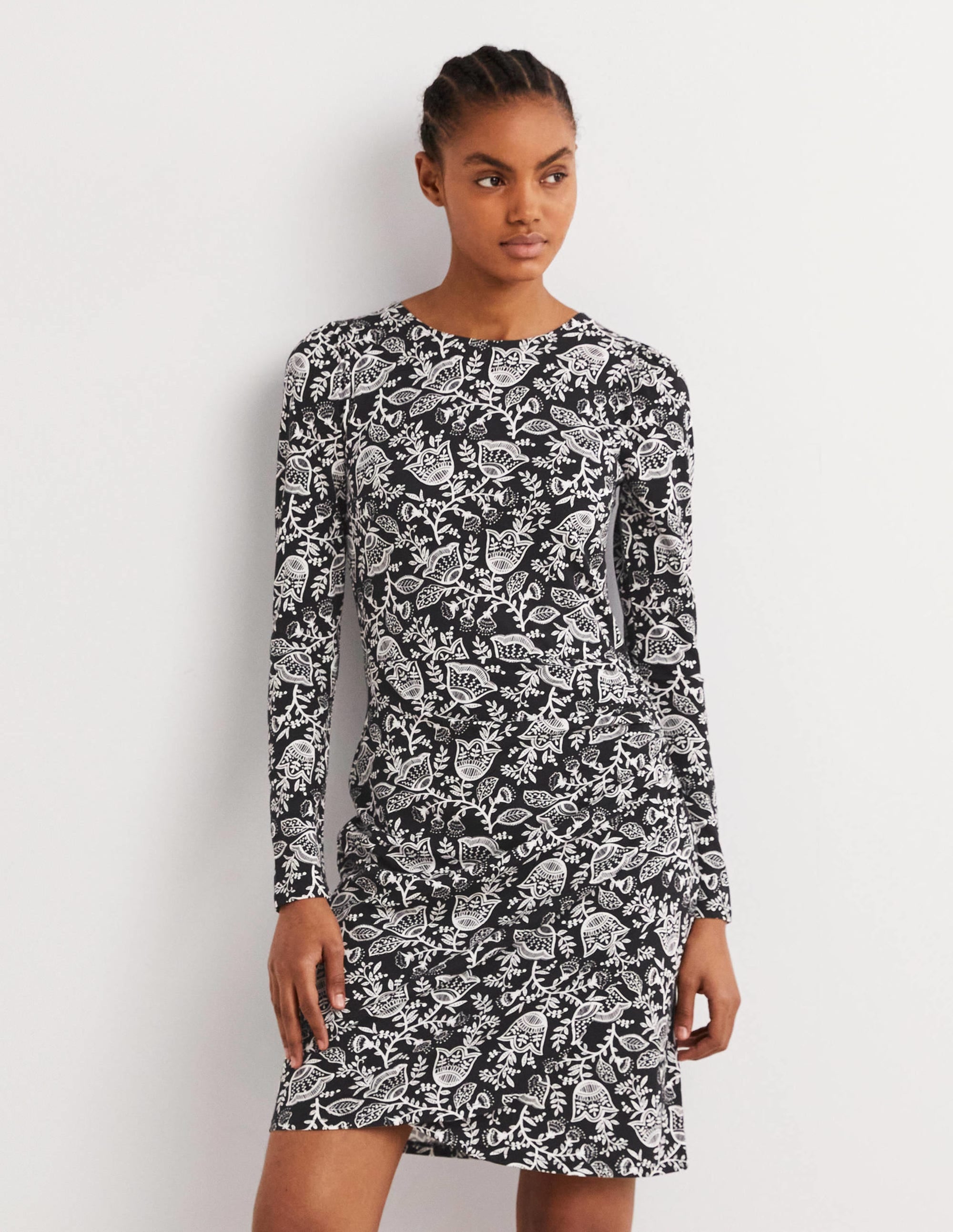Ruched Jersey Mini Dress-Black, Tulip Vine - Image 1