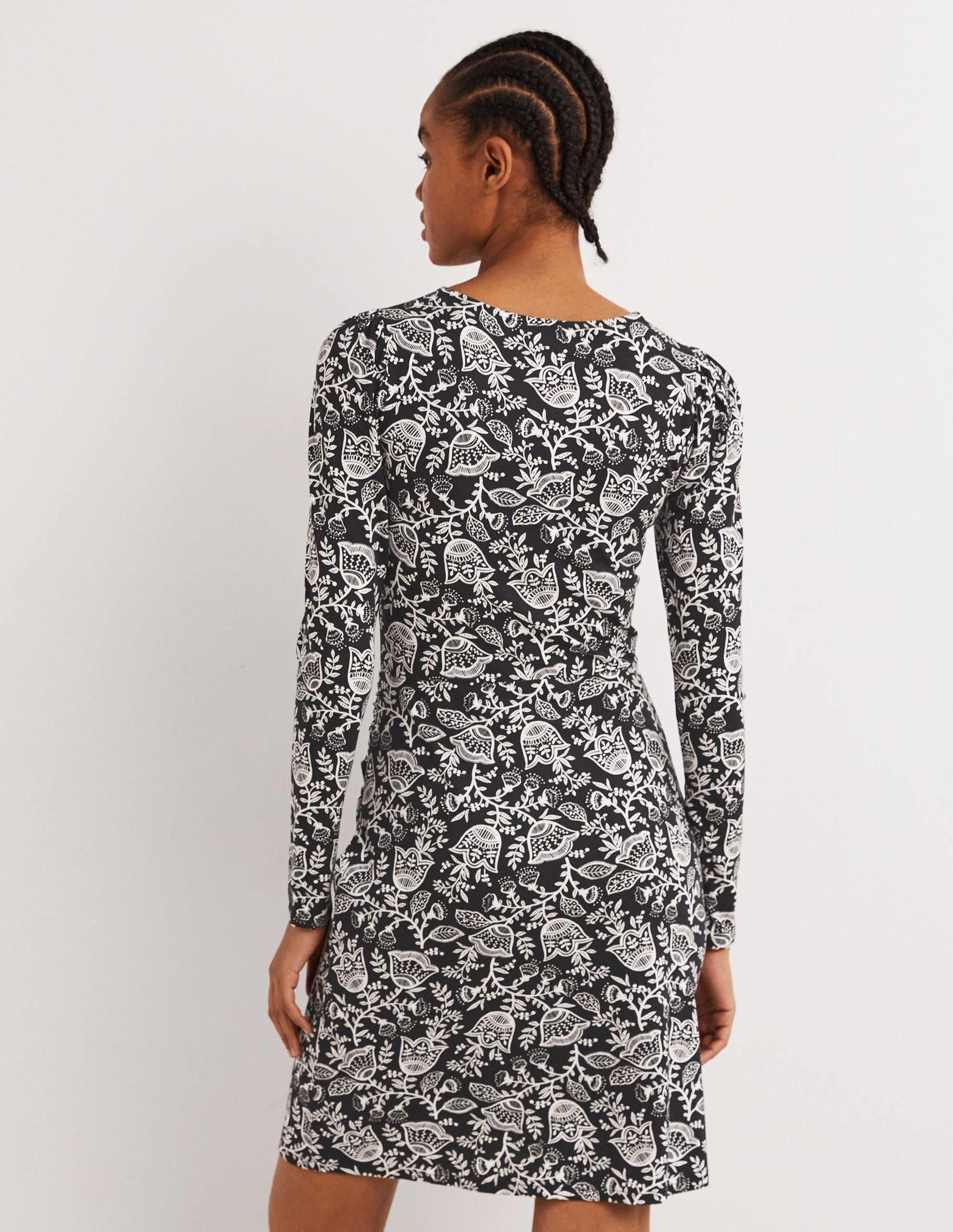 Ruched Jersey Mini Dress-Black, Tulip Vine - Image 3