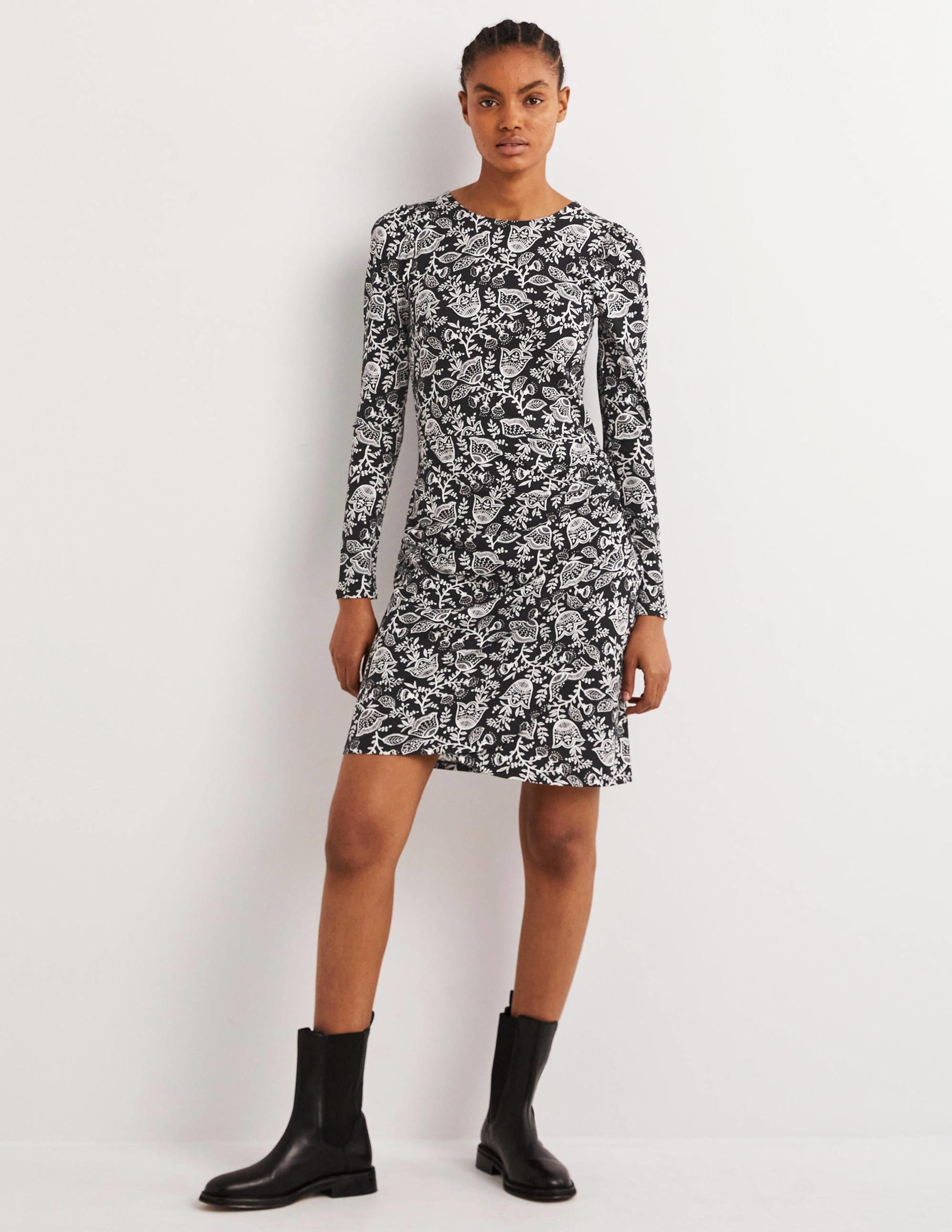 Ruched Jersey Mini Dress-Black, Tulip Vine - Image 4