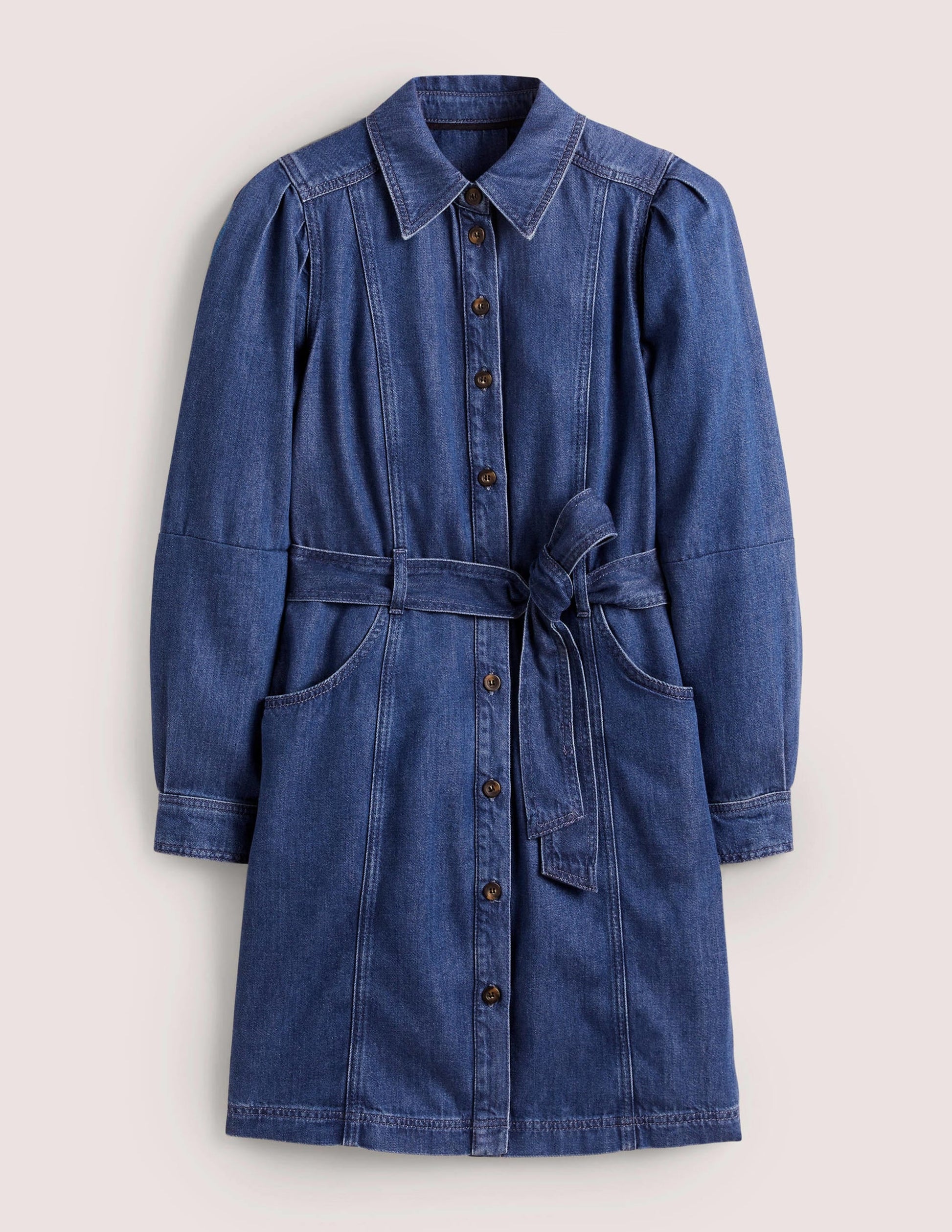 Puff Sleeve Denim Mini Dress-Mid Vintage-6
