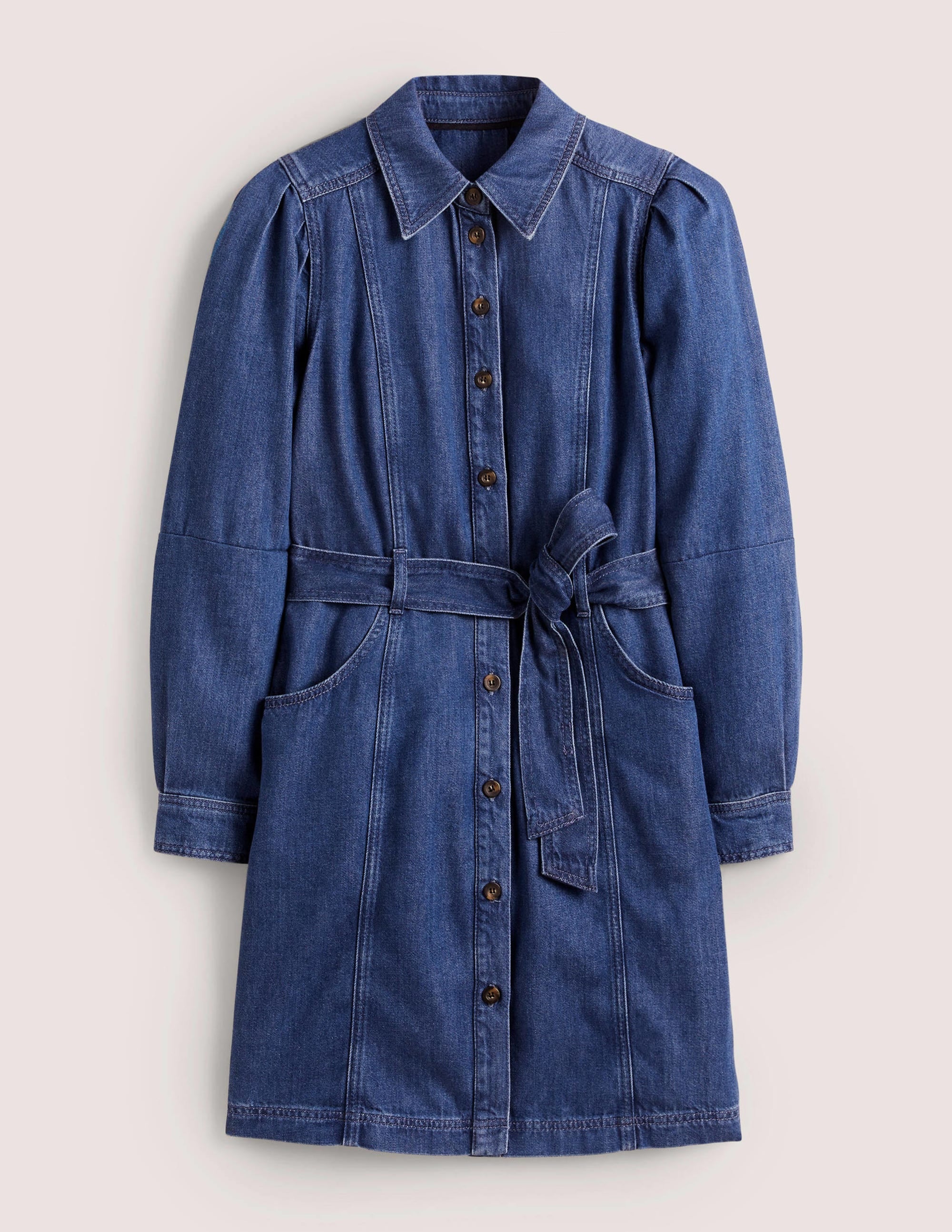 Puff Sleeve Denim Mini Dress-Mid Vintage - Image 6