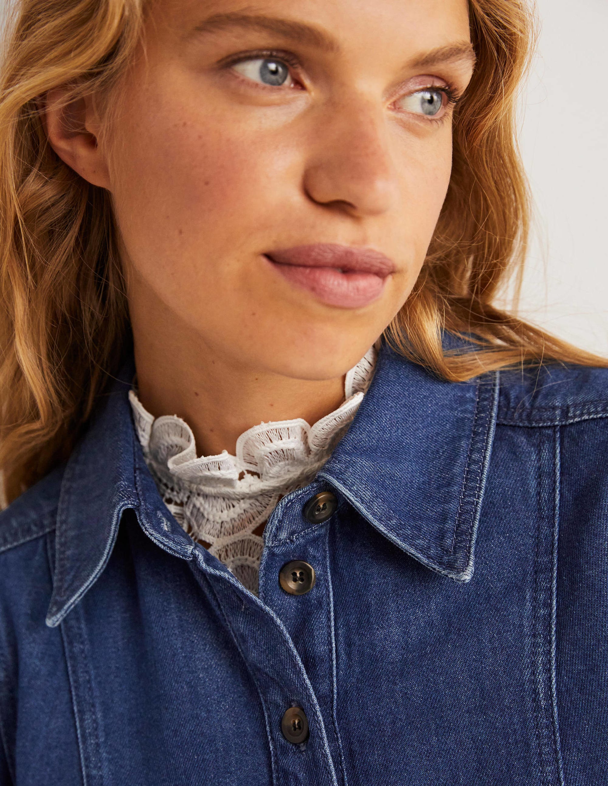 Puff Sleeve Denim Mini Dress-Mid Vintage - Image 3