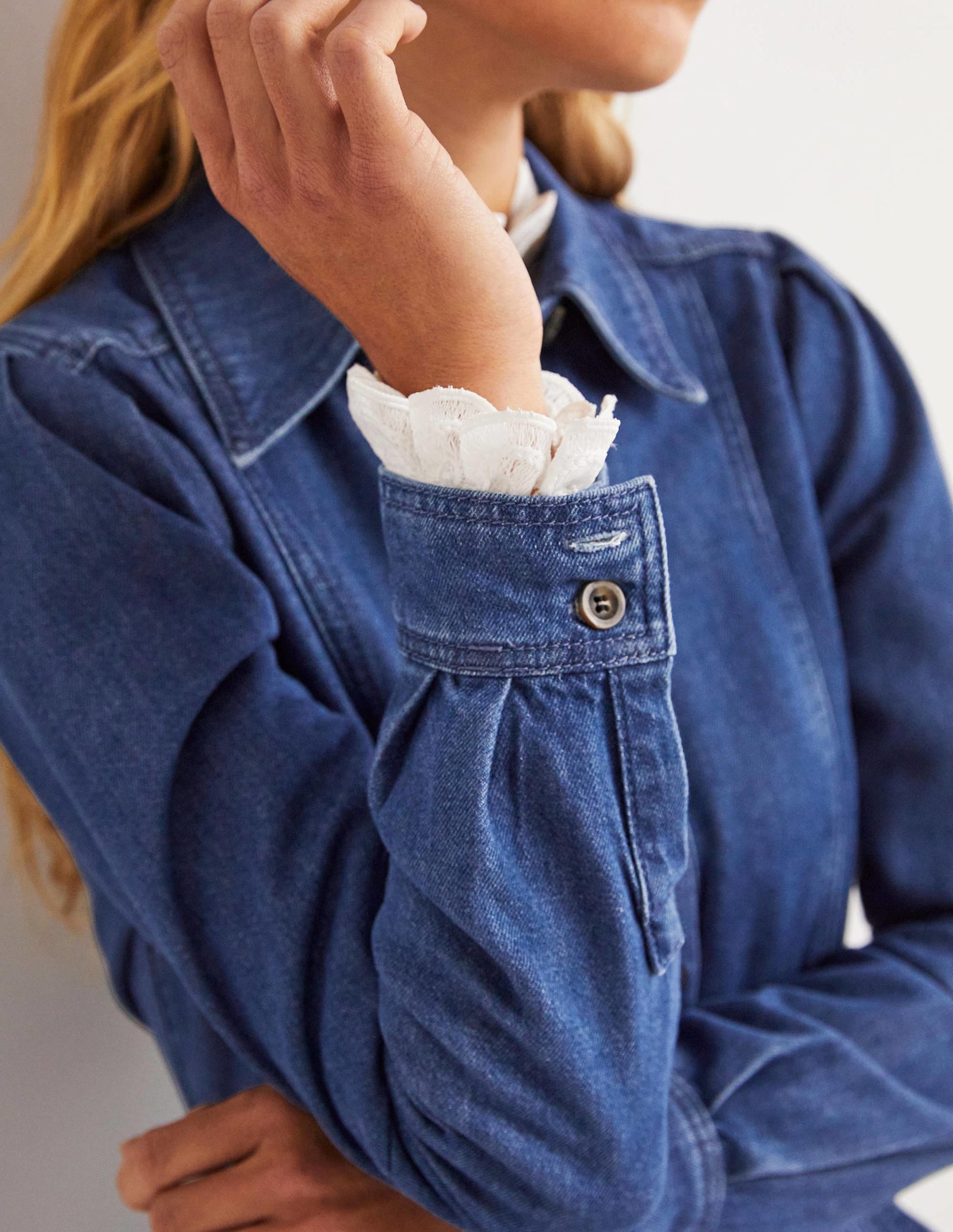 Puff Sleeve Denim Mini Dress-Mid Vintage-4