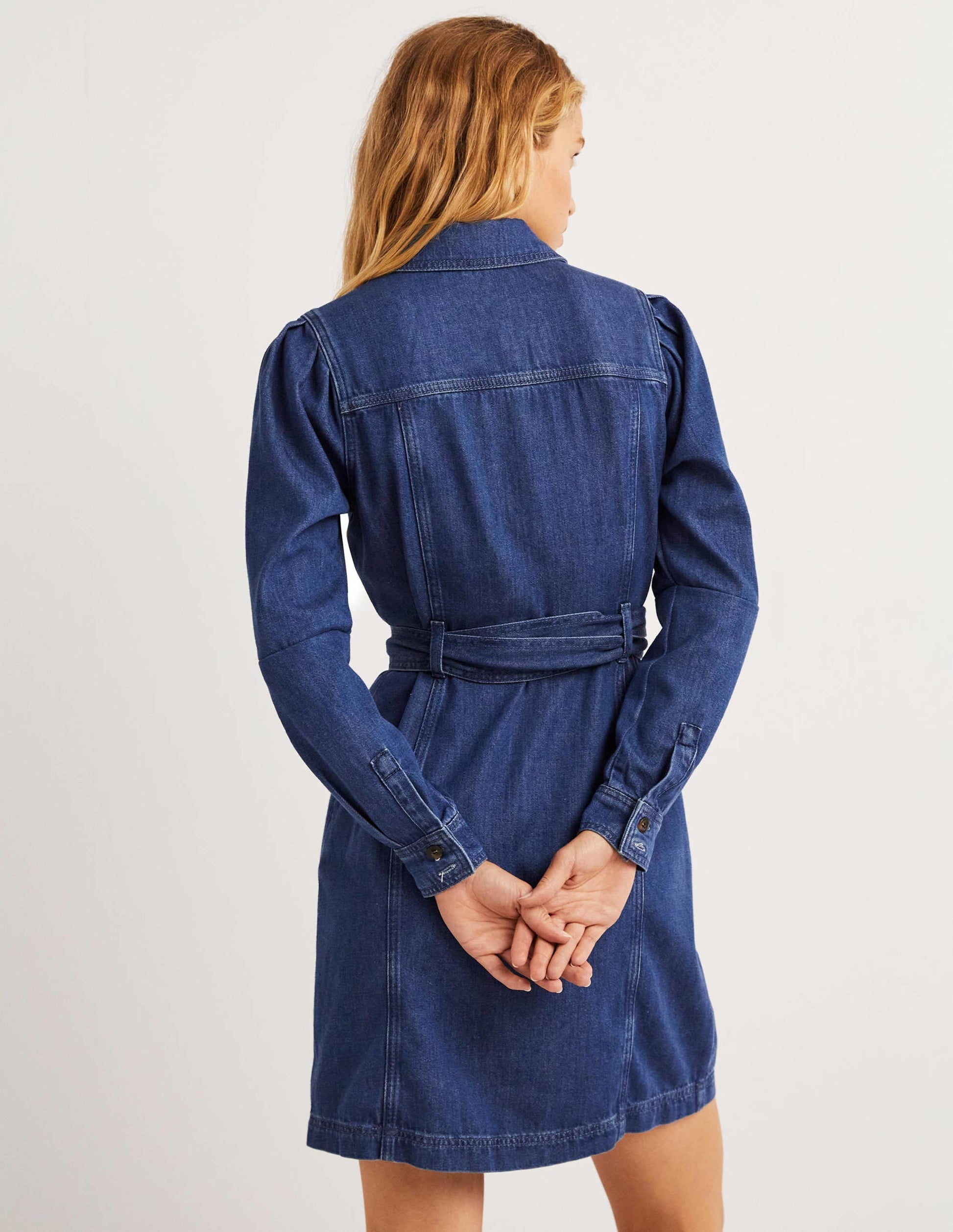 Puff Sleeve Denim Mini Dress-Mid Vintage-5