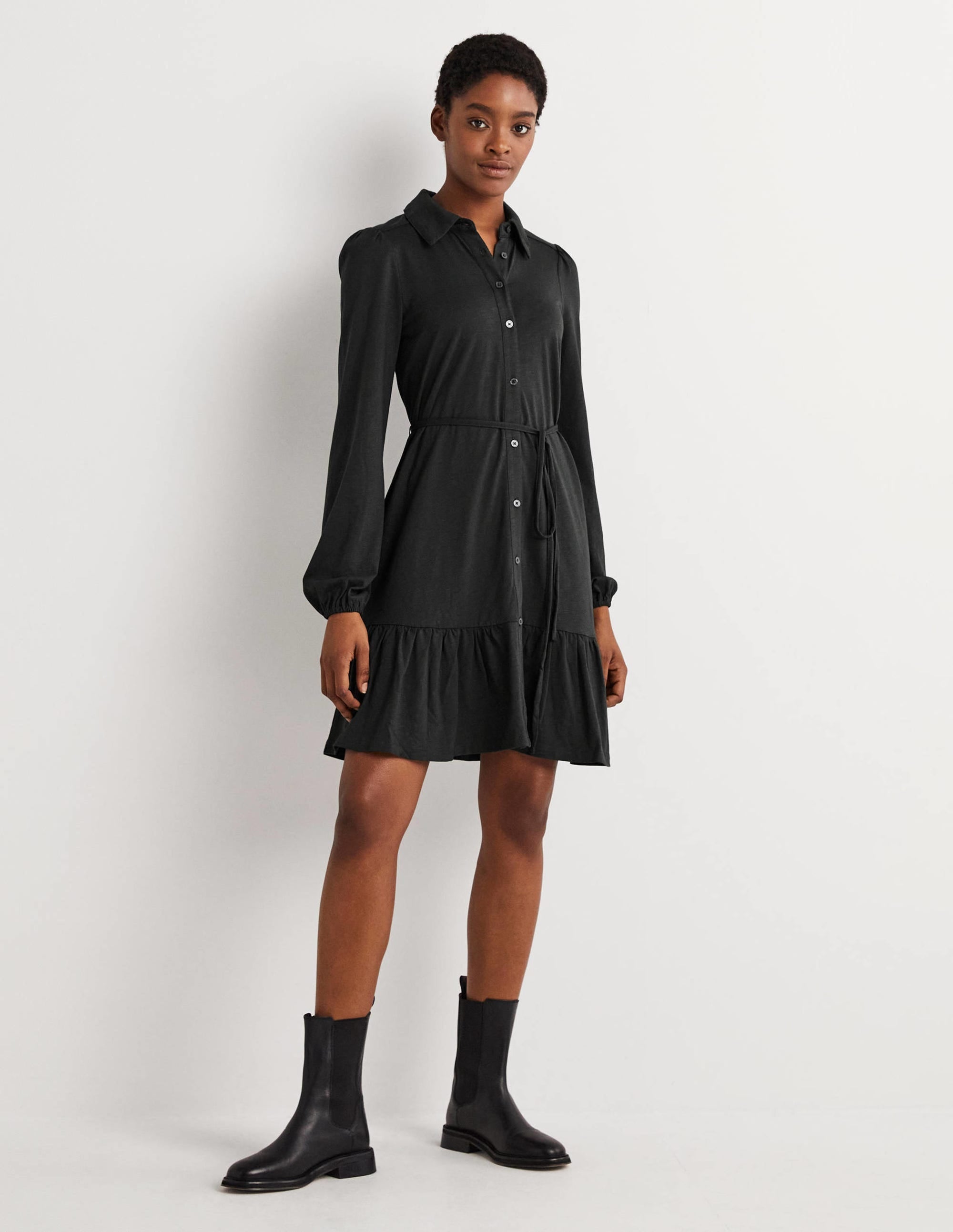 Tiered Jersey Shirt Mini Dress-Cavolo Nero - Image 1