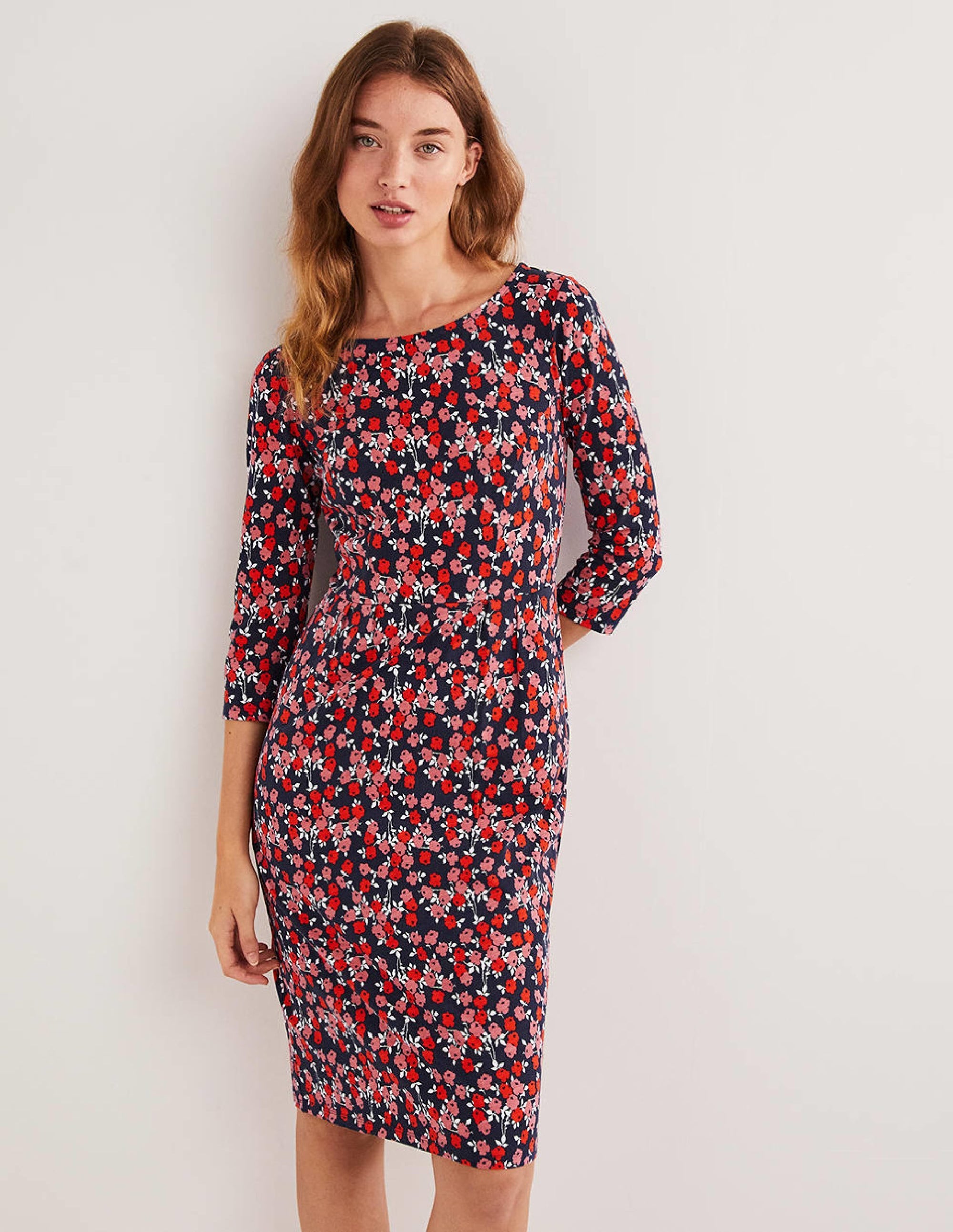 Penny Jersey Dress-Cherry Red, Abstract Sprig - Image 1