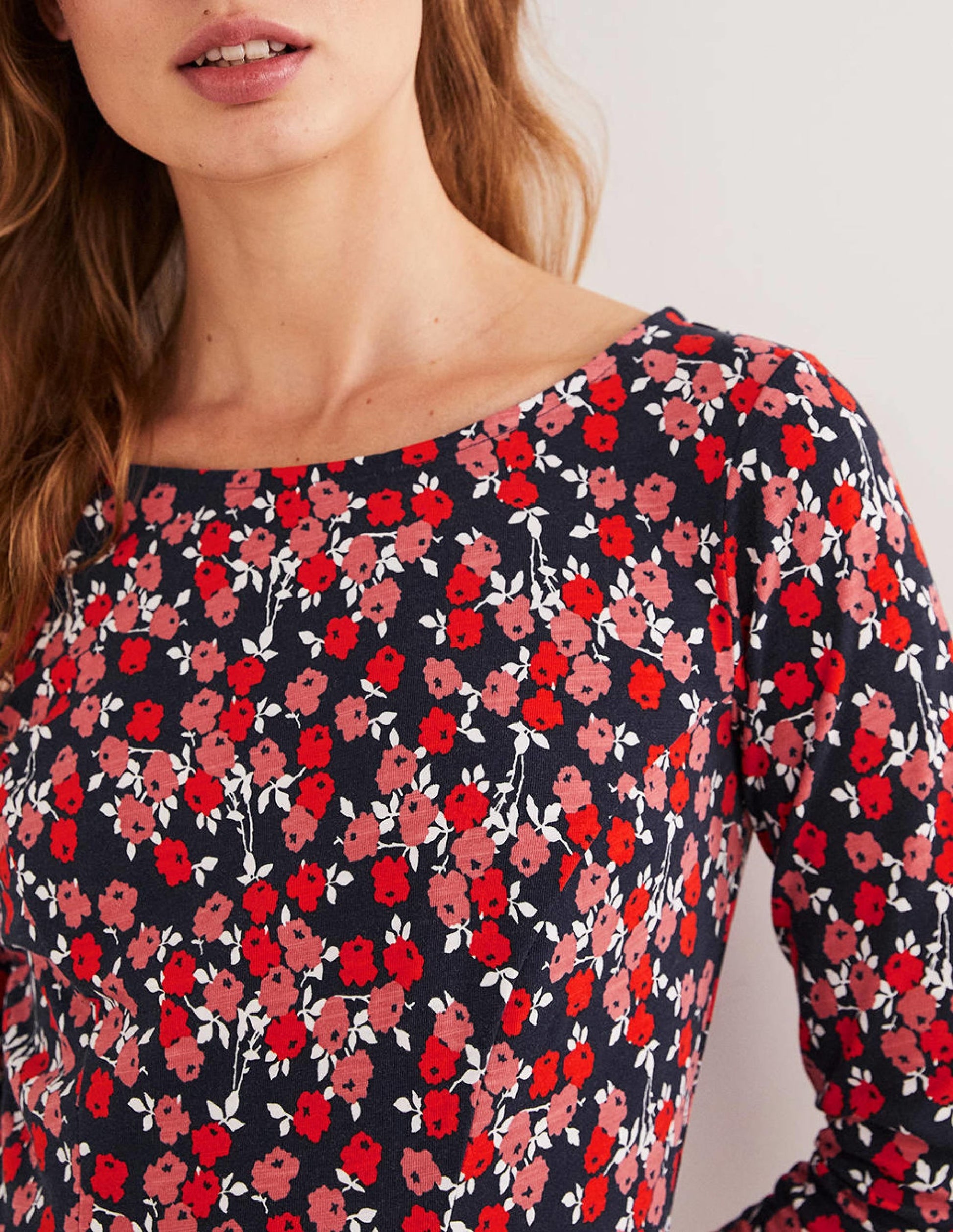 Penny Jersey Dress-Cherry Red, Abstract Sprig-2