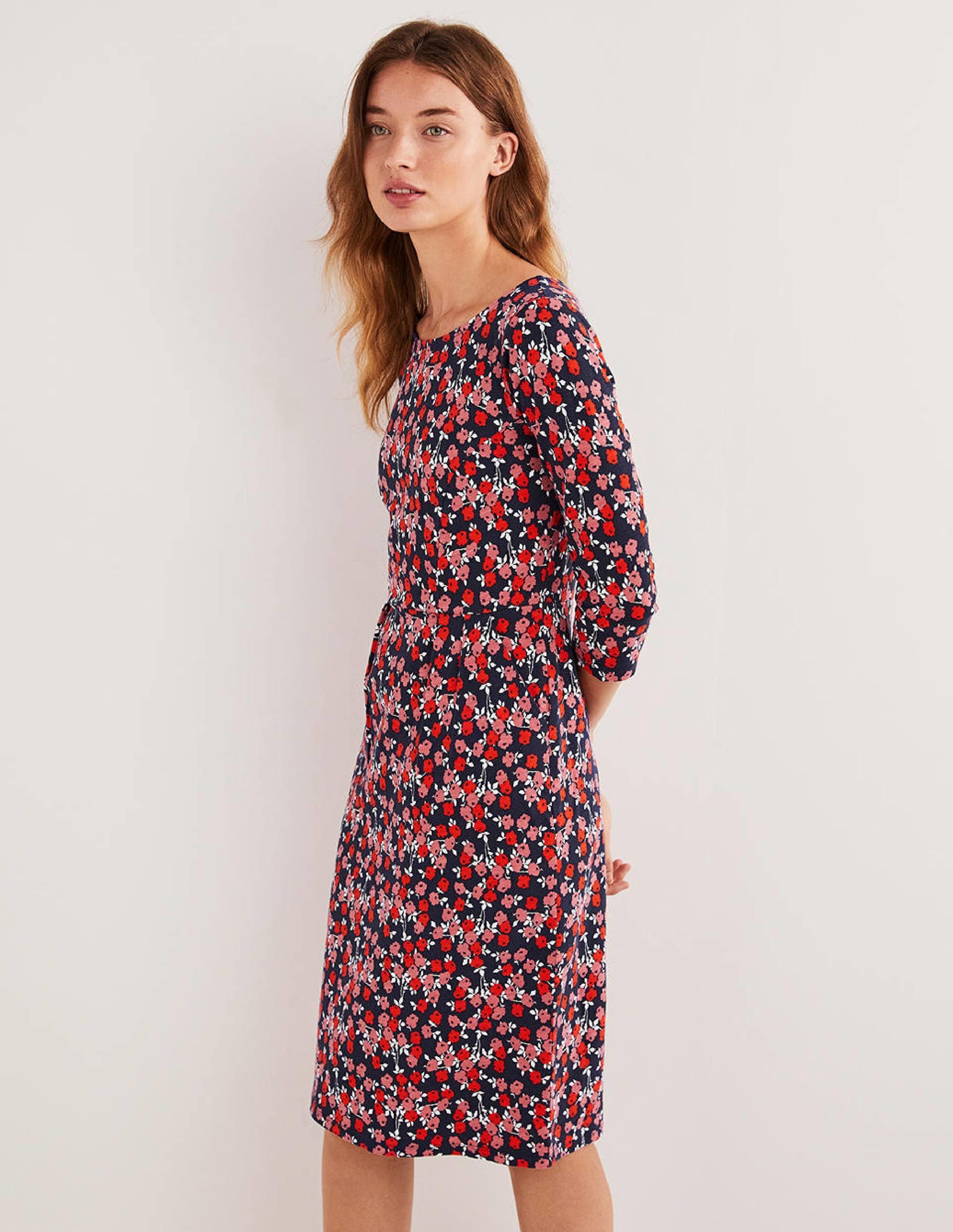 Penny Jersey Dress-Cherry Red, Abstract Sprig - Image 4