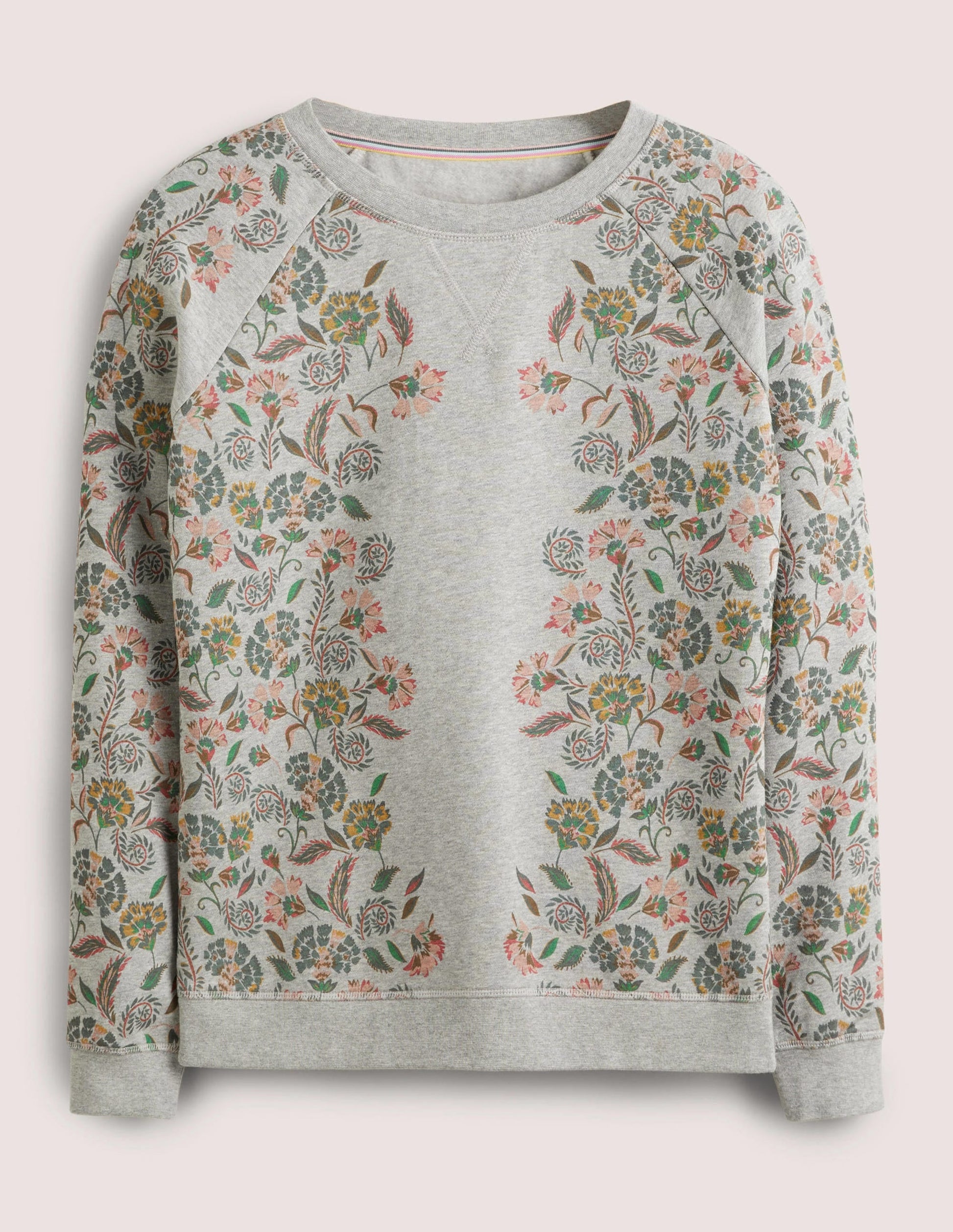 Printed Cotton Sweatshirt-Grey Marl, Blossom Pomme-5