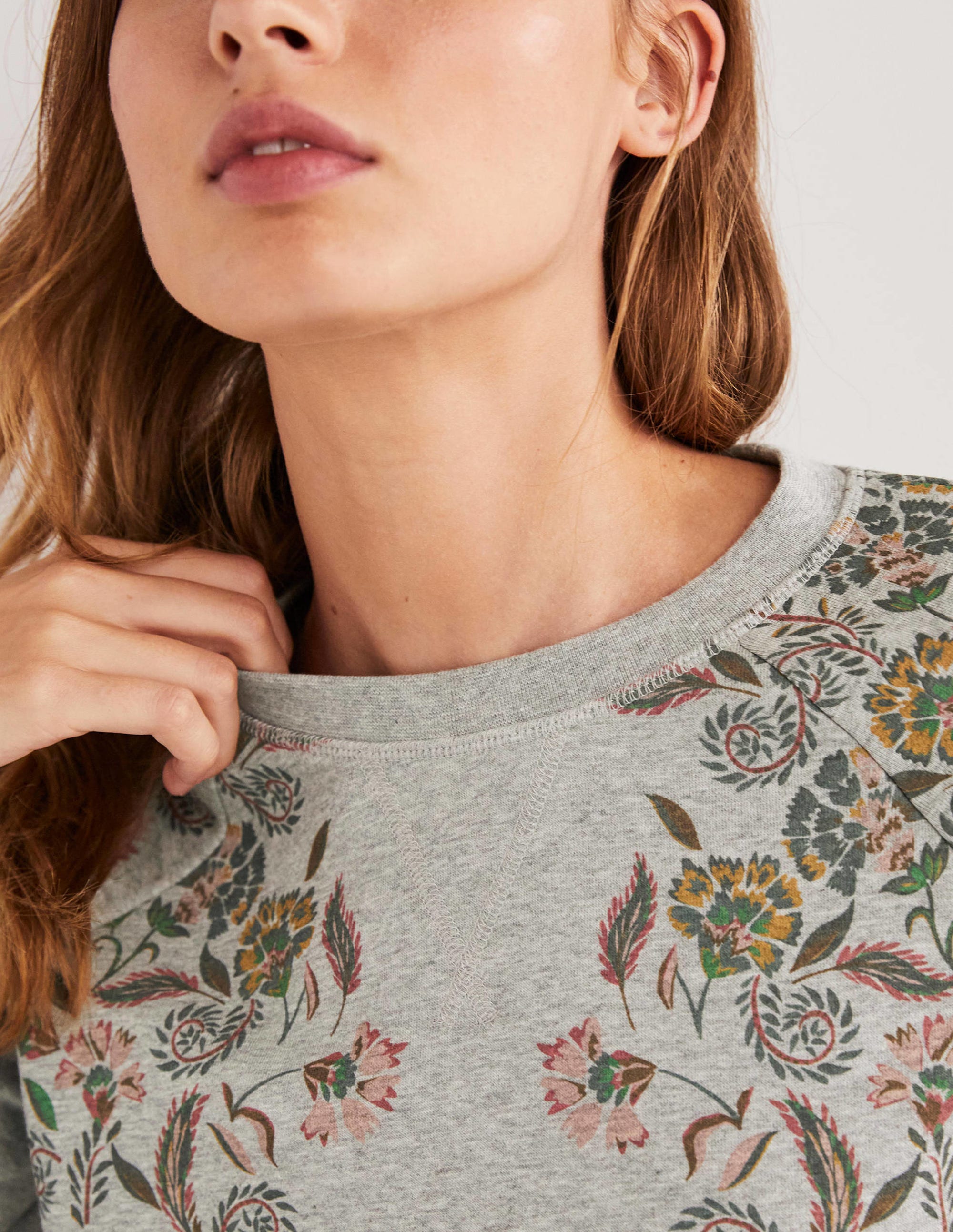 Printed Cotton Sweatshirt-Grey Marl, Blossom Pomme - Image 2