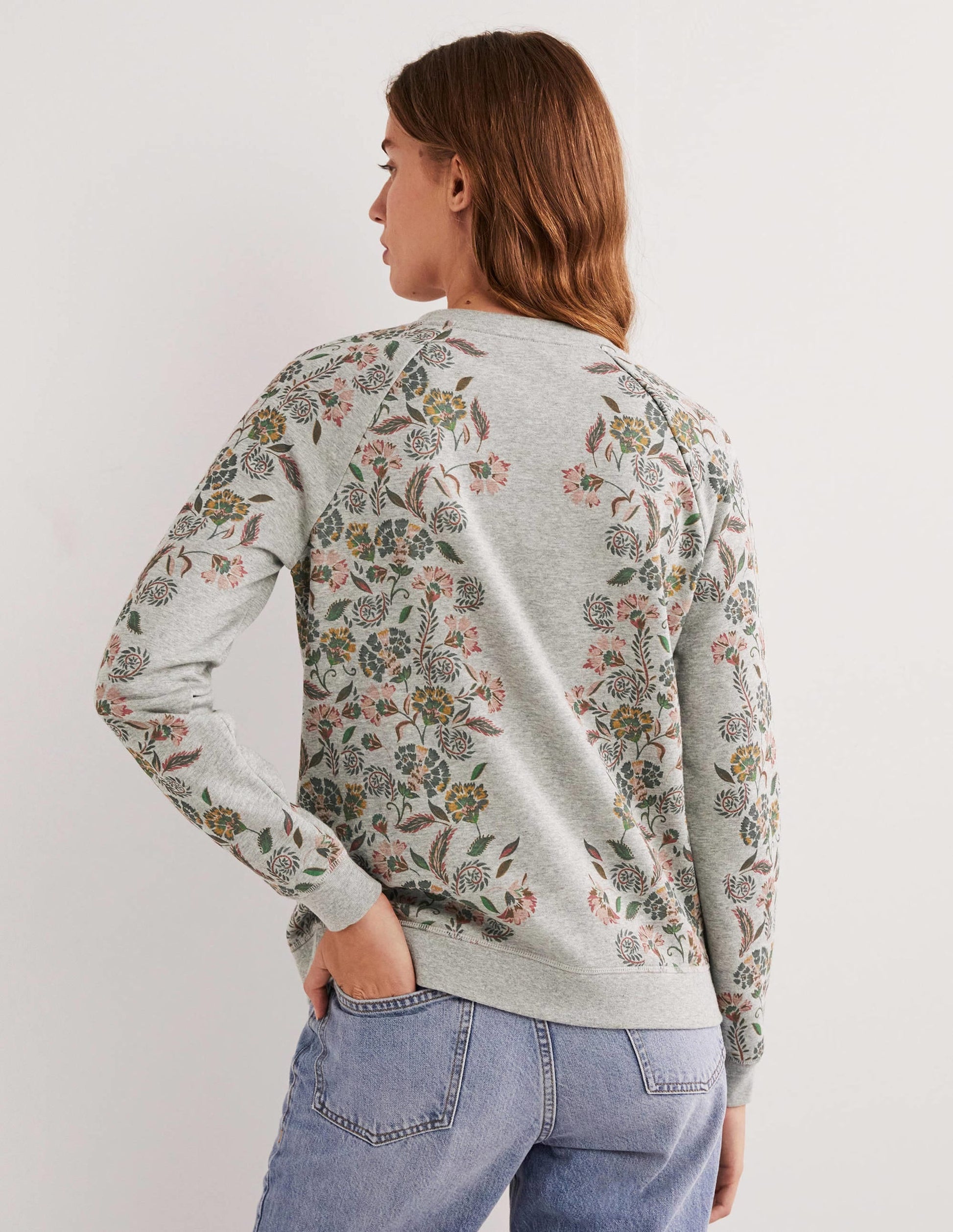 Printed Cotton Sweatshirt-Grey Marl, Blossom Pomme-3