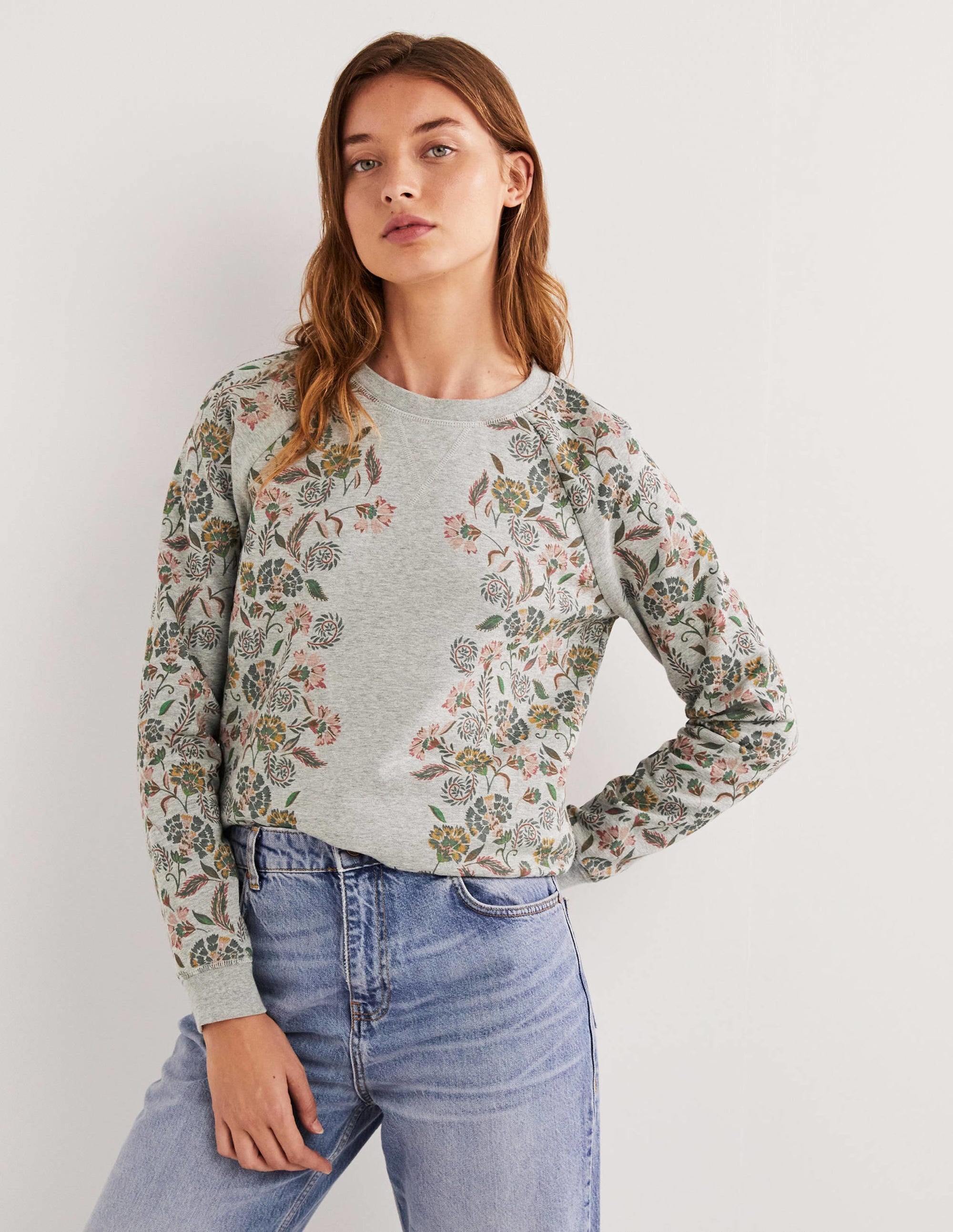 Printed Cotton Sweatshirt-Grey Marl, Blossom Pomme - Image 4