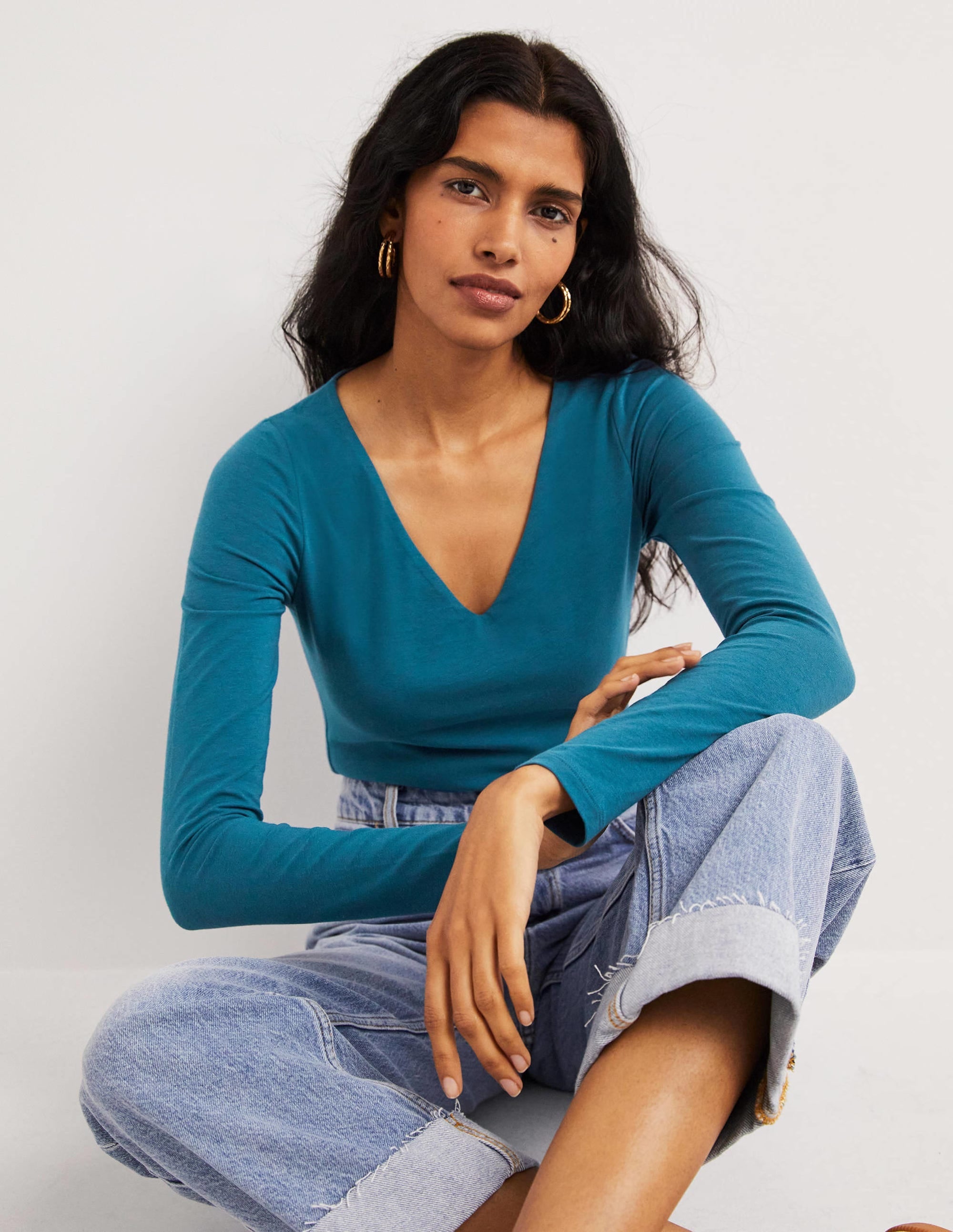 Double Layer V-neck Top-Baltic Blue - Image 1
