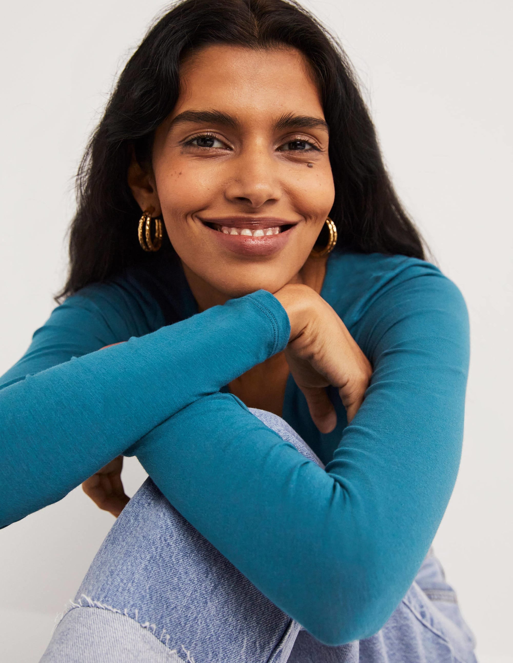Double Layer V-neck Top-Baltic Blue - Image 2