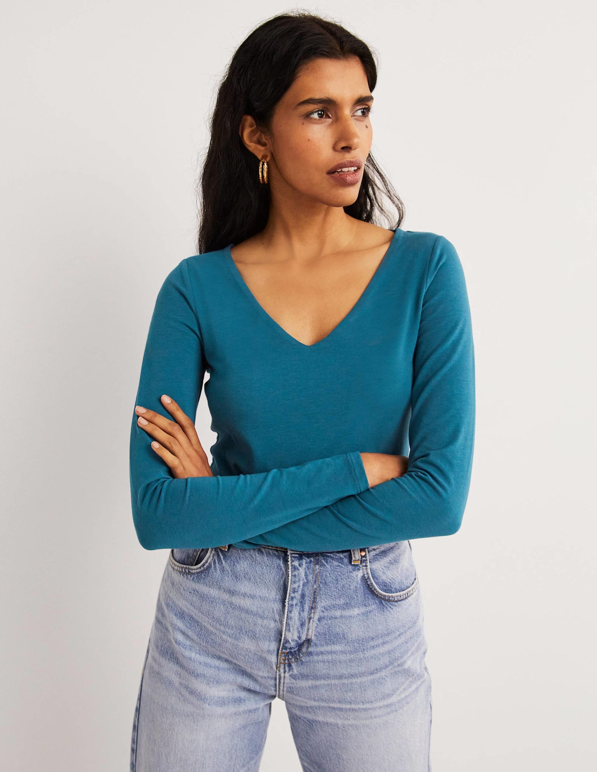 Double Layer V-neck Top-Baltic Blue - Image 4