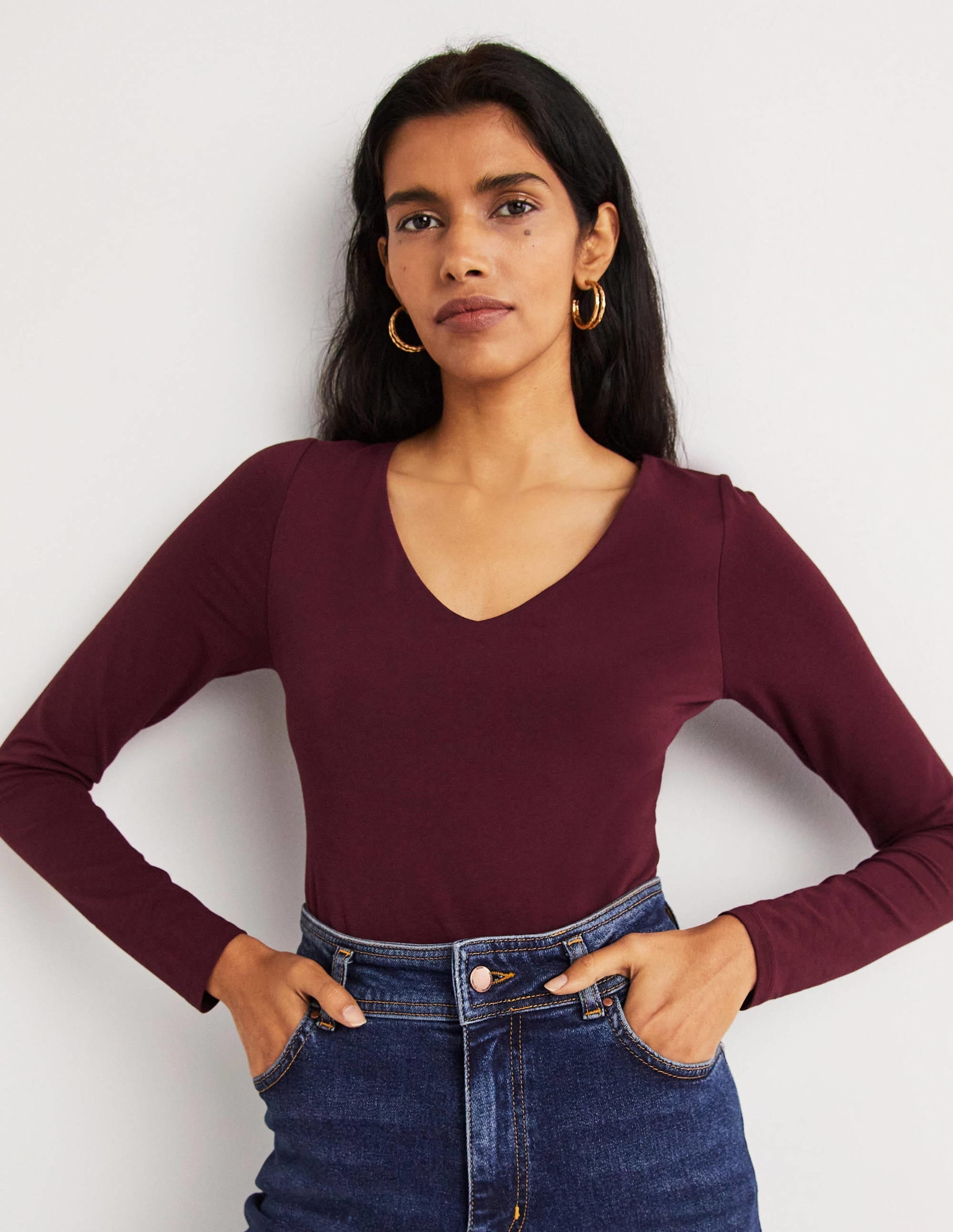 Double Layer V-neck Top-Mulled Wine Purple - Image 1