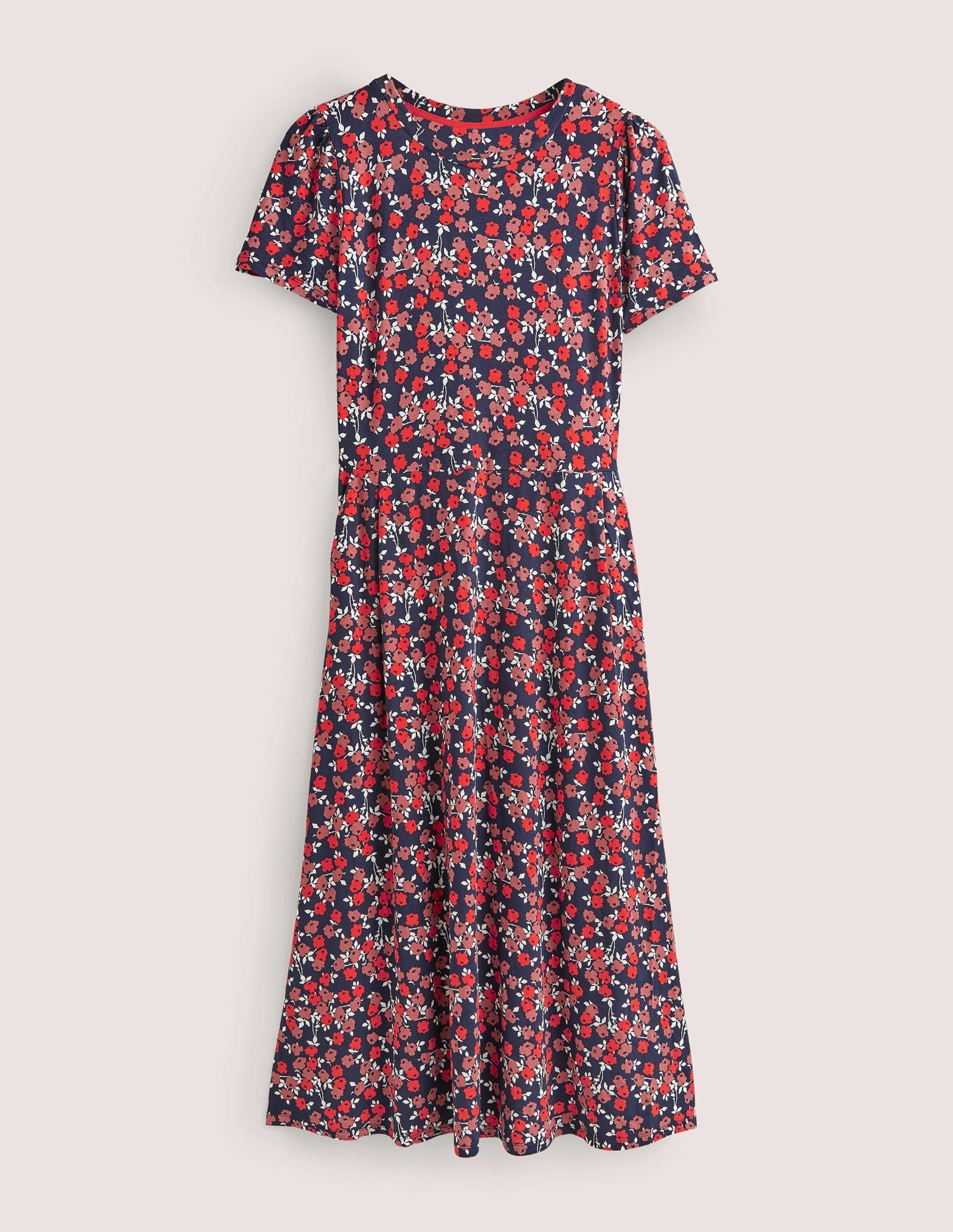 Lucinda Jersey Midi Dress-Cherry Red, Abstract Sprig - Image 6