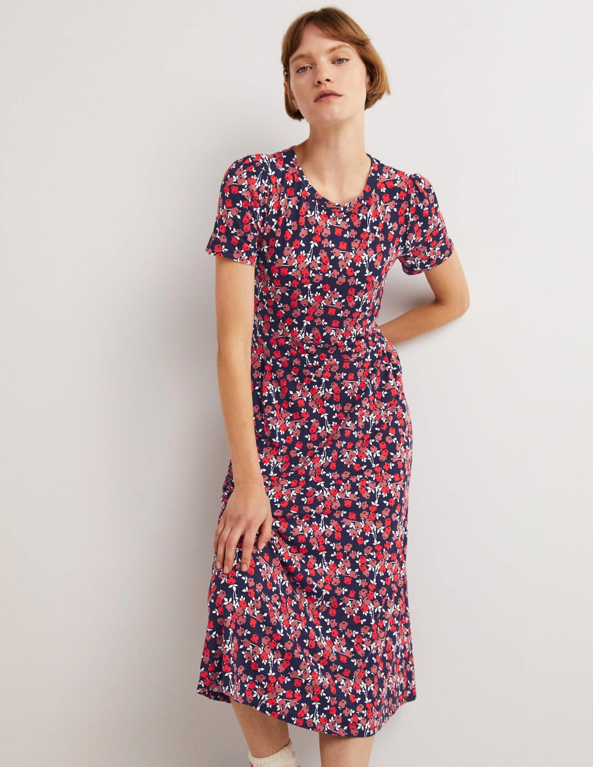 Lucinda Jersey Midi Dress-Cherry Red, Abstract Sprig-1