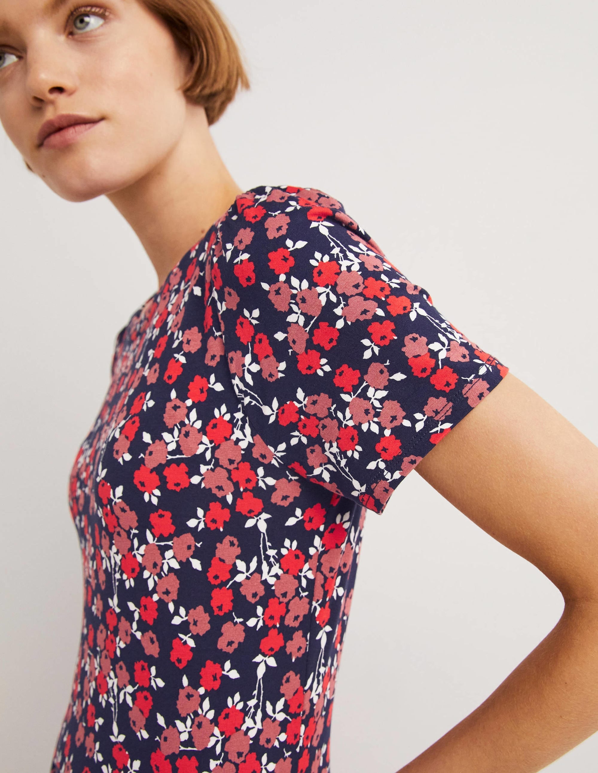 Lucinda Jersey Midi Dress-Cherry Red, Abstract Sprig - Image 3