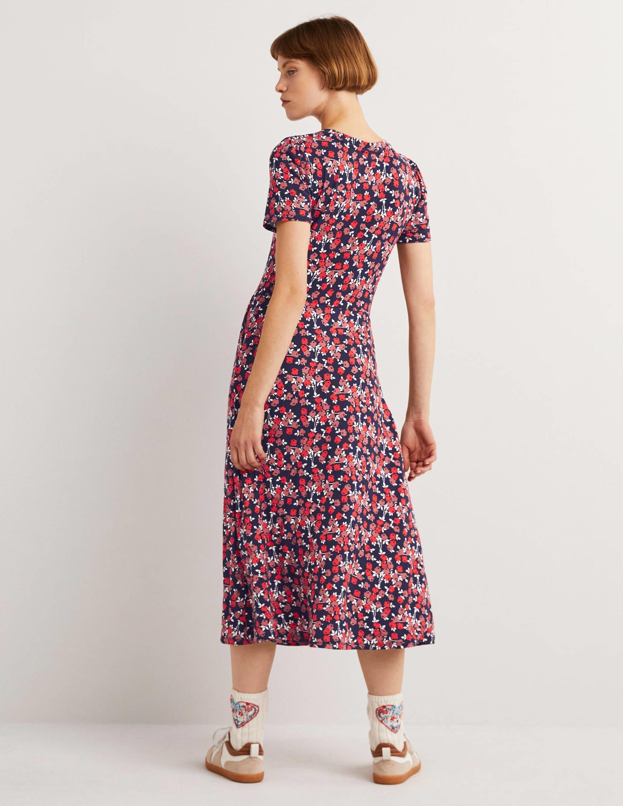Lucinda Jersey Midi Dress-Cherry Red, Abstract Sprig - Image 4