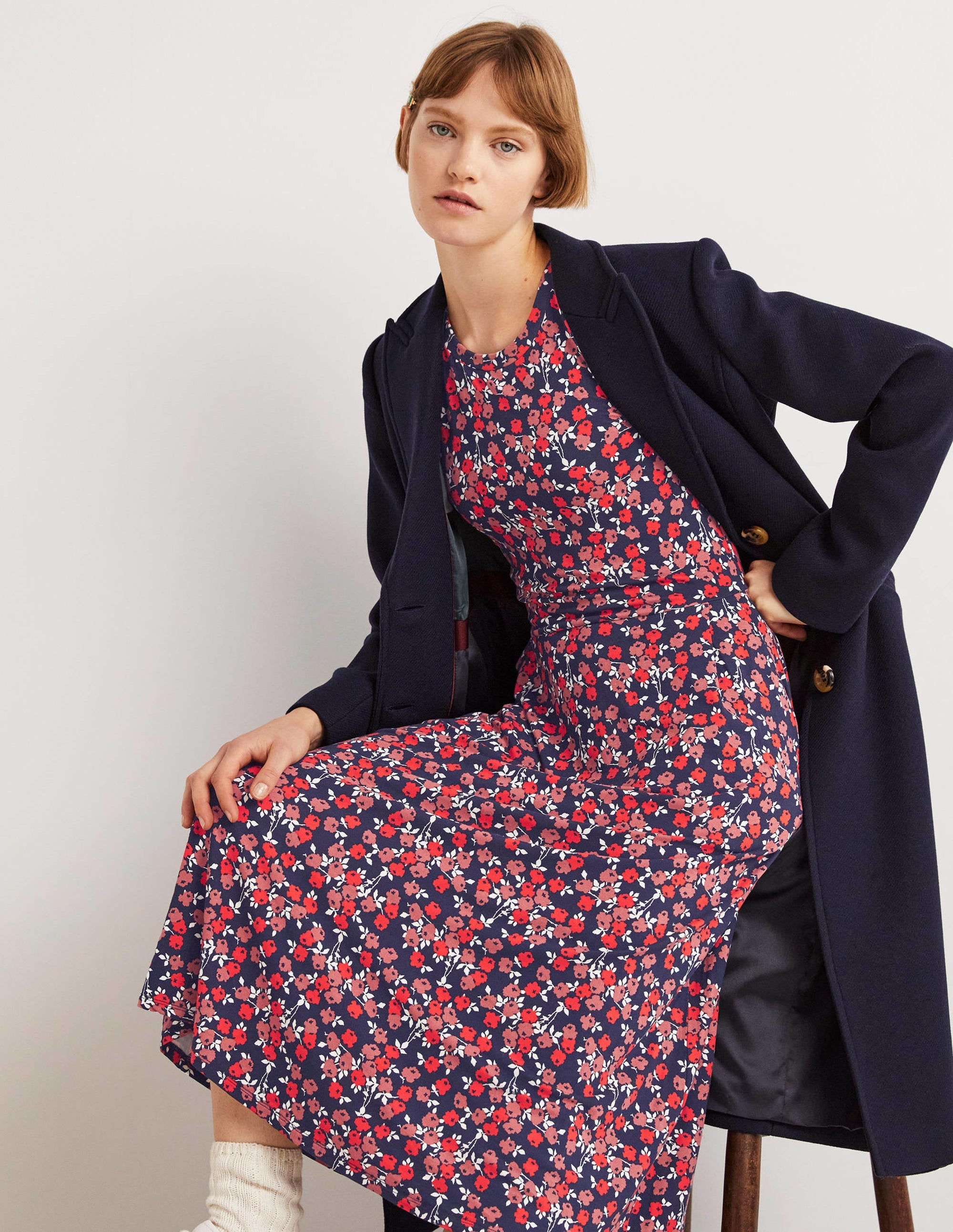 Lucinda Jersey Midi Dress-Cherry Red, Abstract Sprig - Image 5