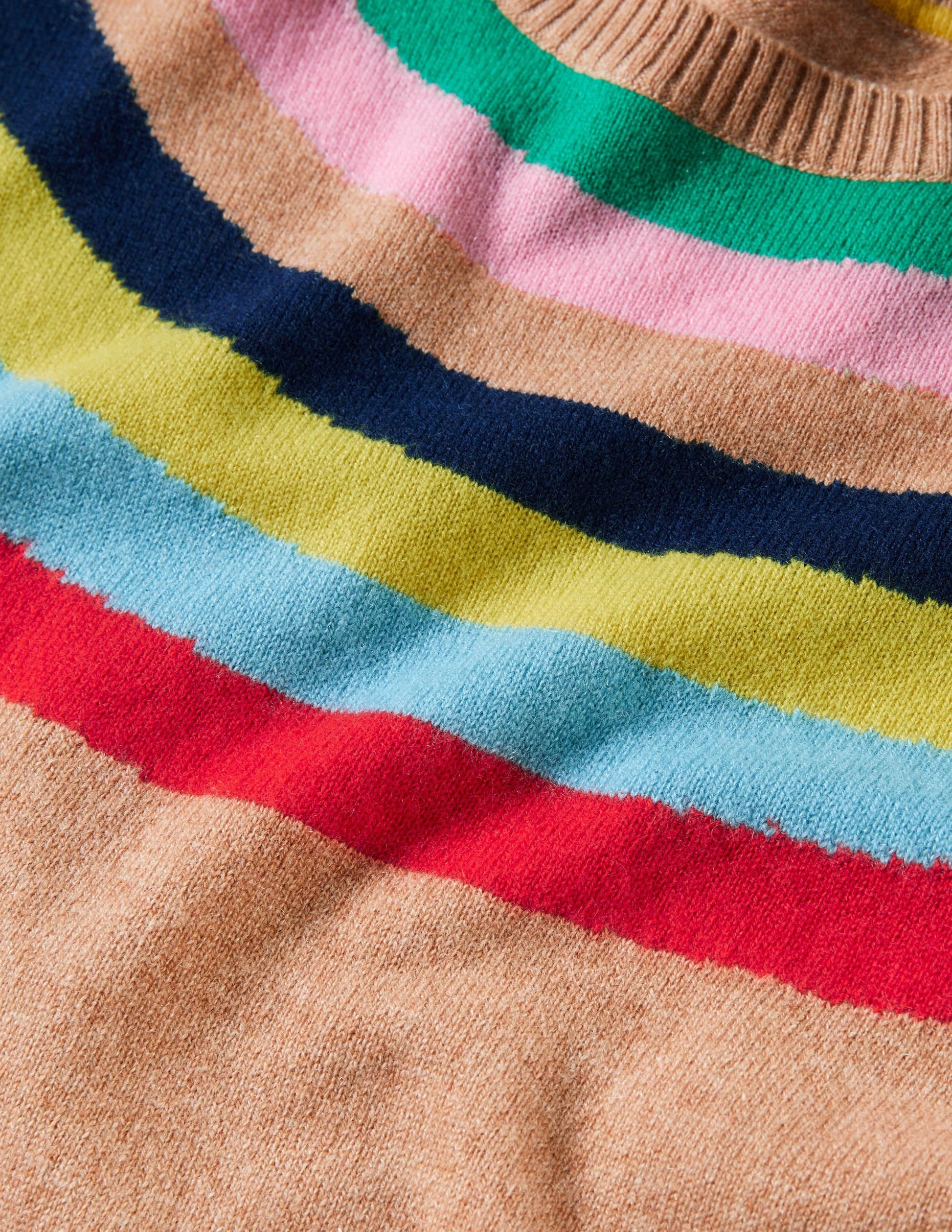 Margot Cashmere Jumper-Camel, Rainbow Neck Stripe-6