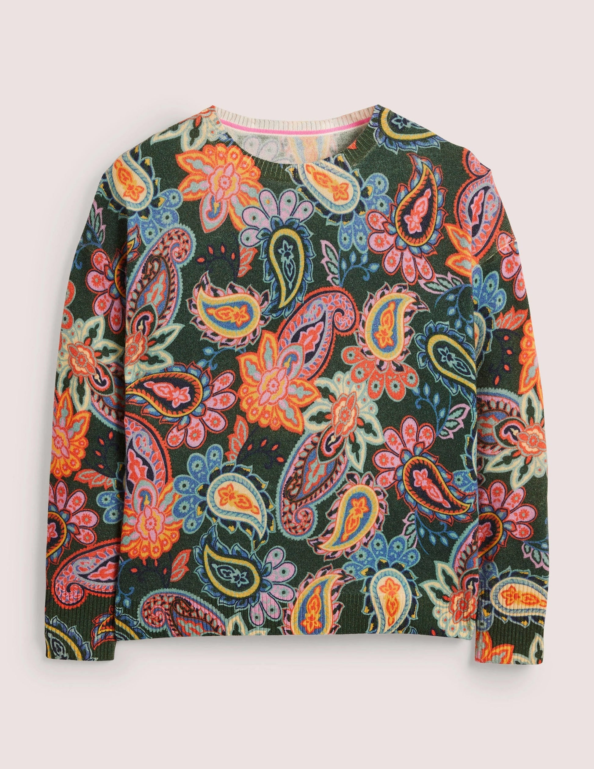 Margot Cashmere Jumper-Trekking Green, Paisley Charm-6
