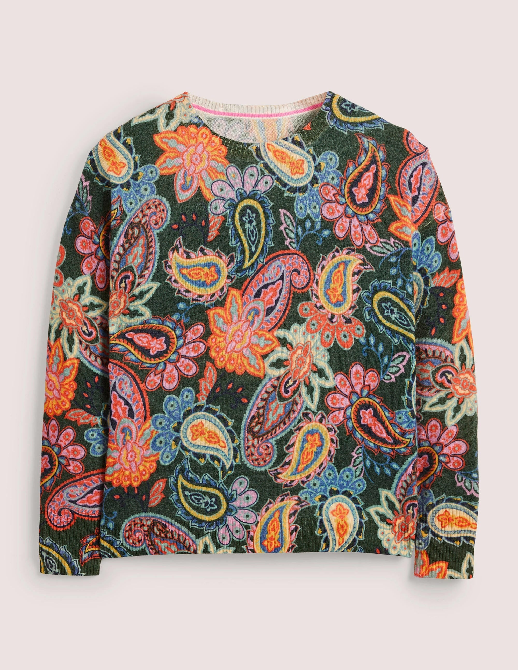 Margot Cashmere Jumper-Trekking Green, Paisley Charm - Image 6