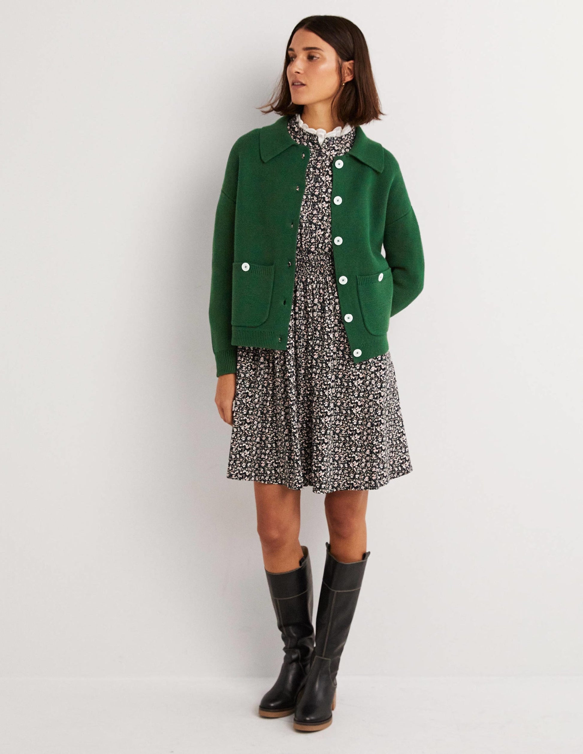 Wool Blend Cardigan-Hunter Green-1