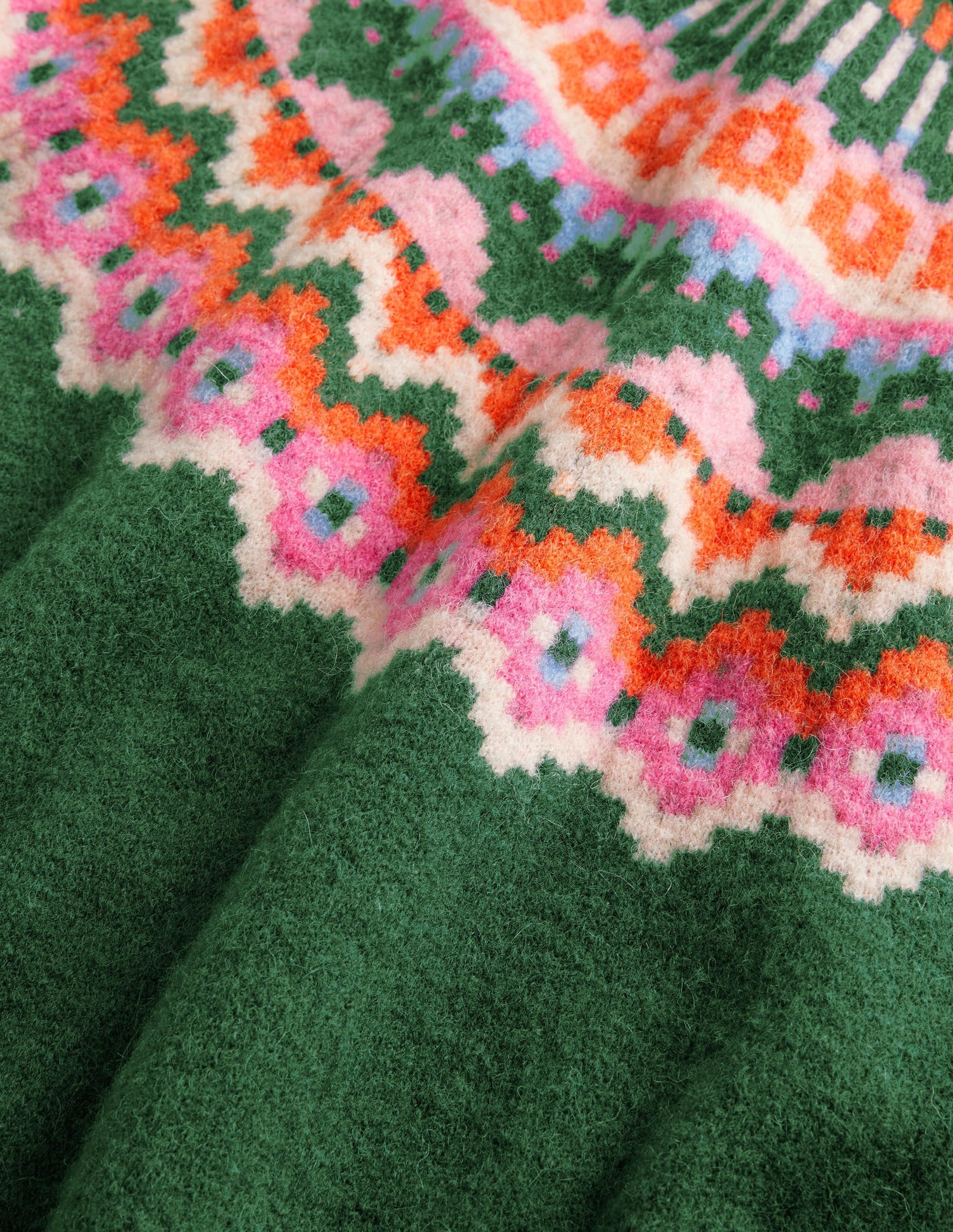 Blouson Sleeve Fluffy Jumper-Hunter Green, Fair Isle-7
