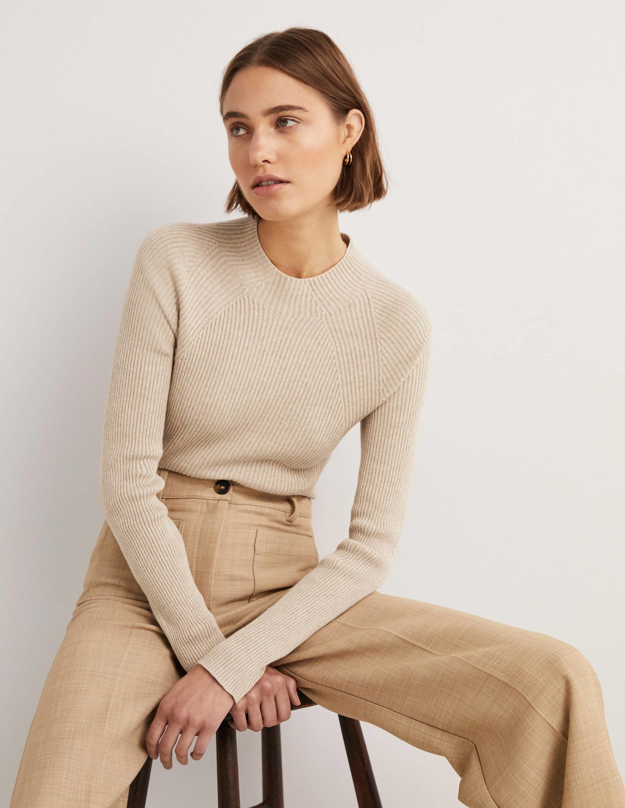 Ribbed High Neck Jumper-Chinchilla Melange - Image 1