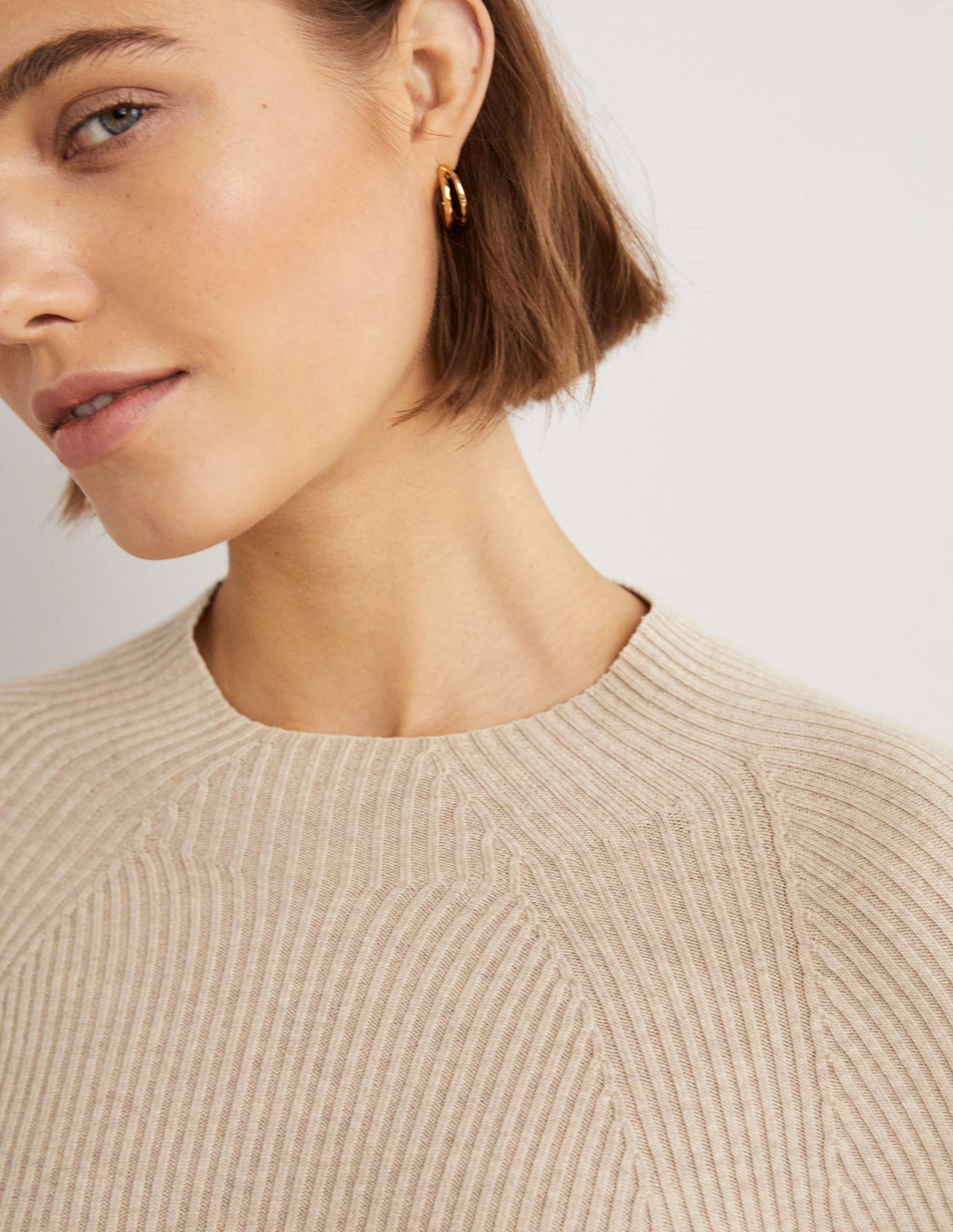Ribbed High Neck Jumper-Chinchilla Melange-2